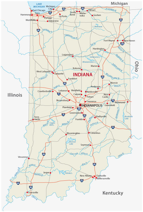 Indiana Cities Map 33 Indiana cities and rivers map