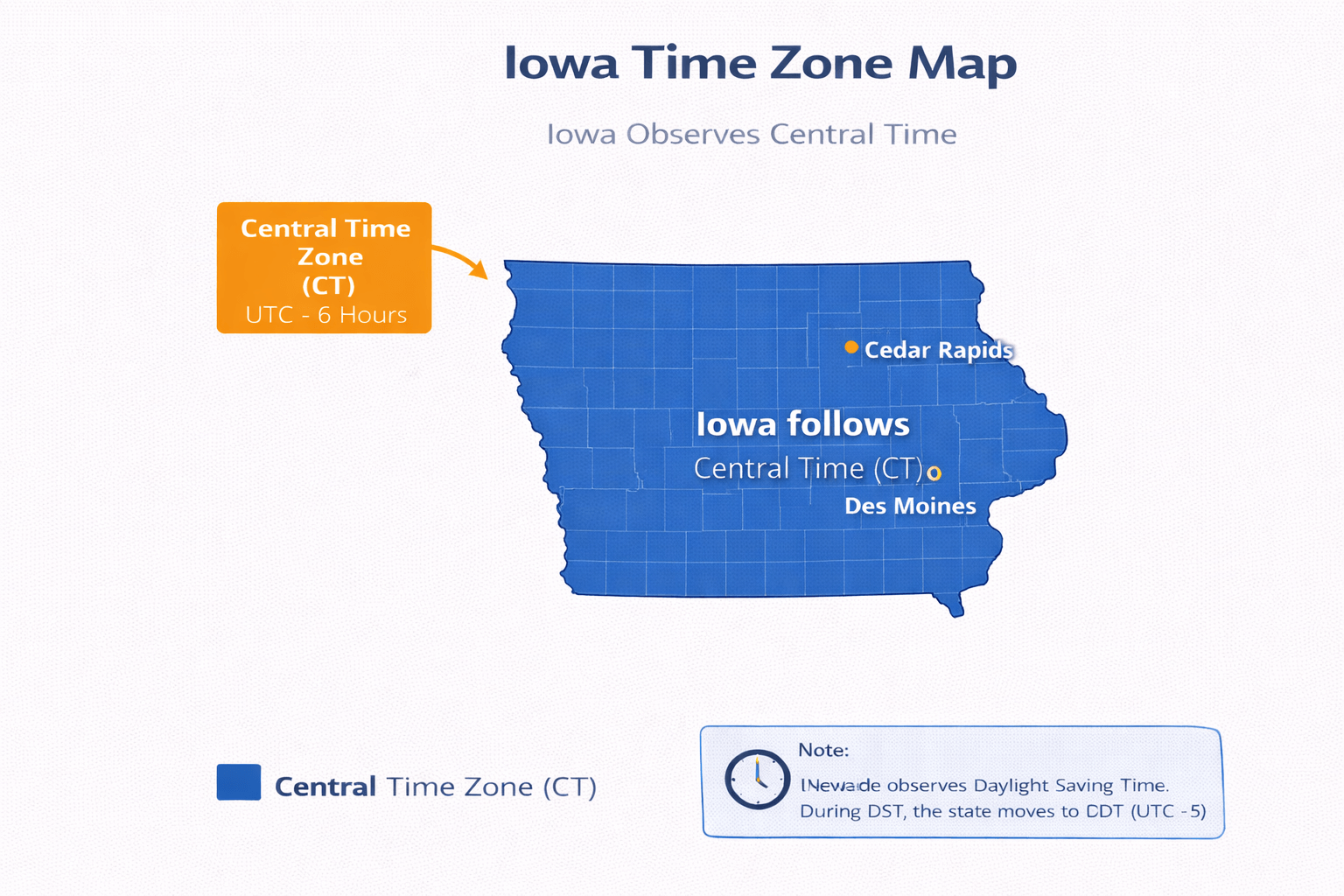 Iowa time zone map infographic