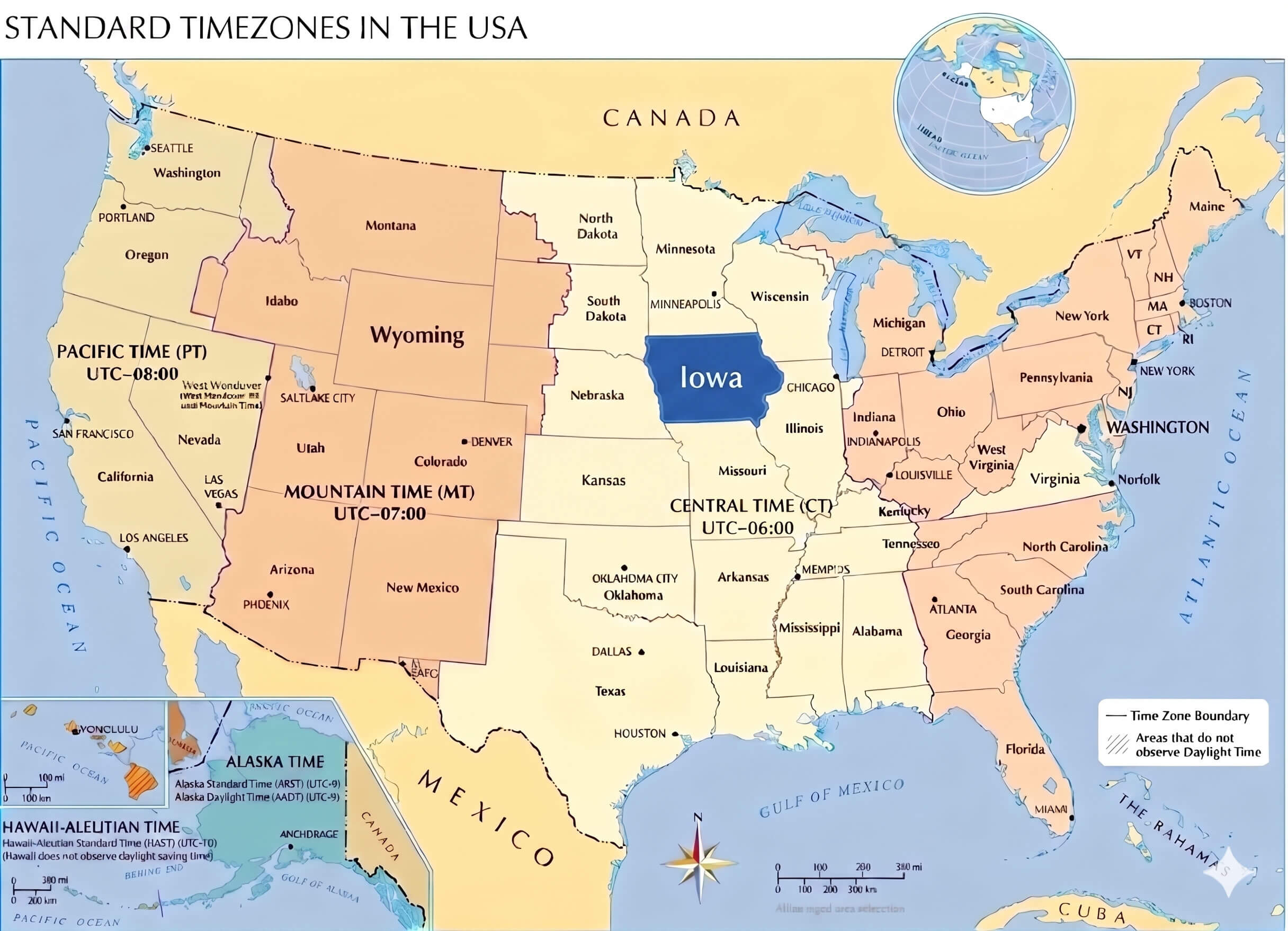 Iowa time zone map