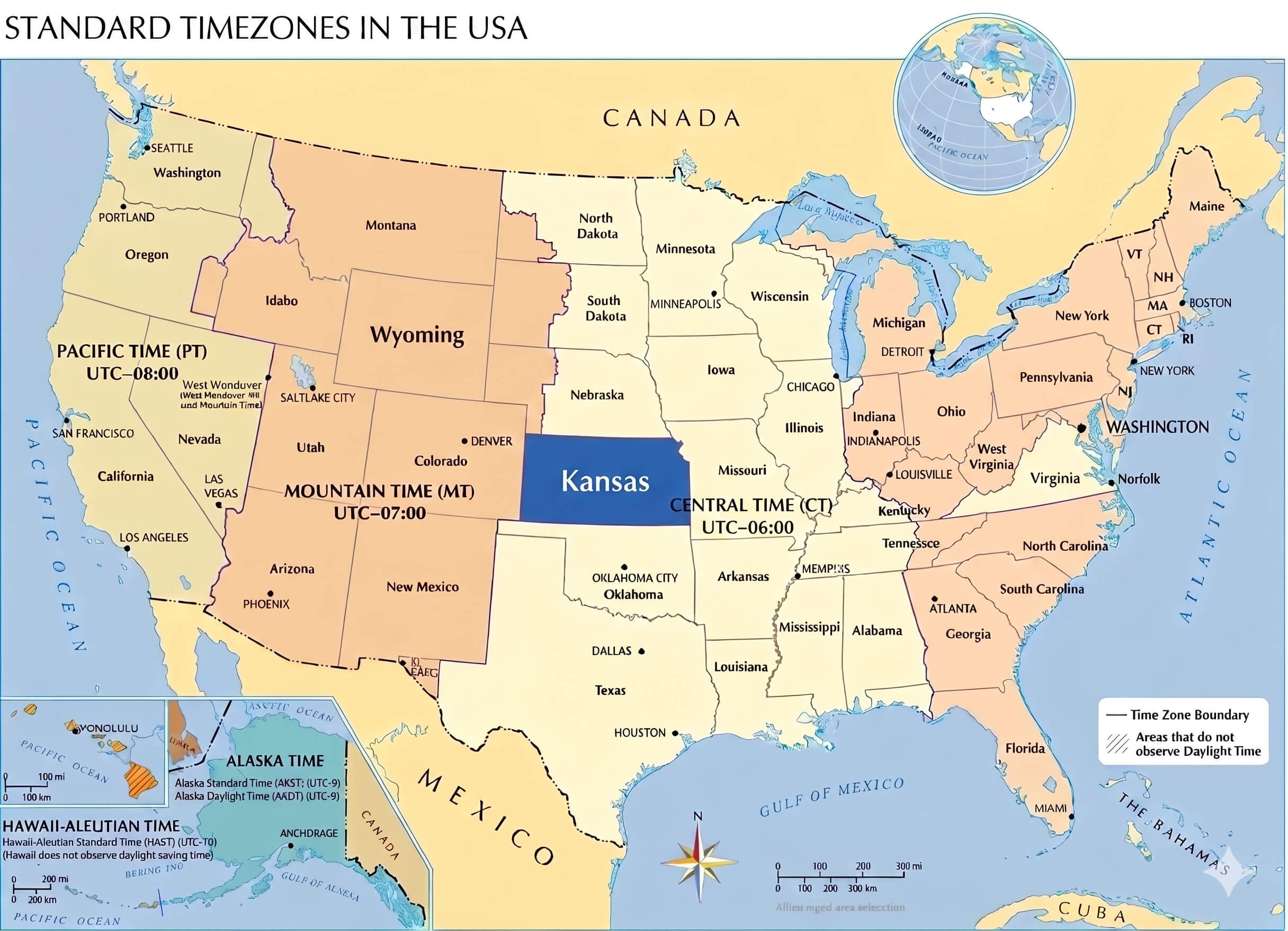 Kansas time zone map