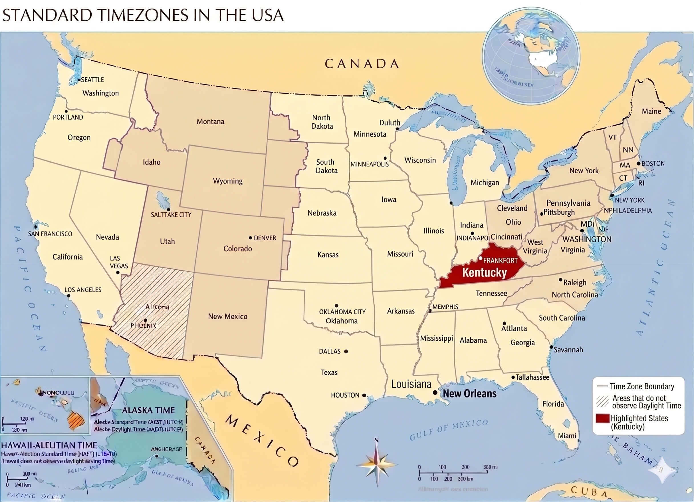 Kentucky time zone map