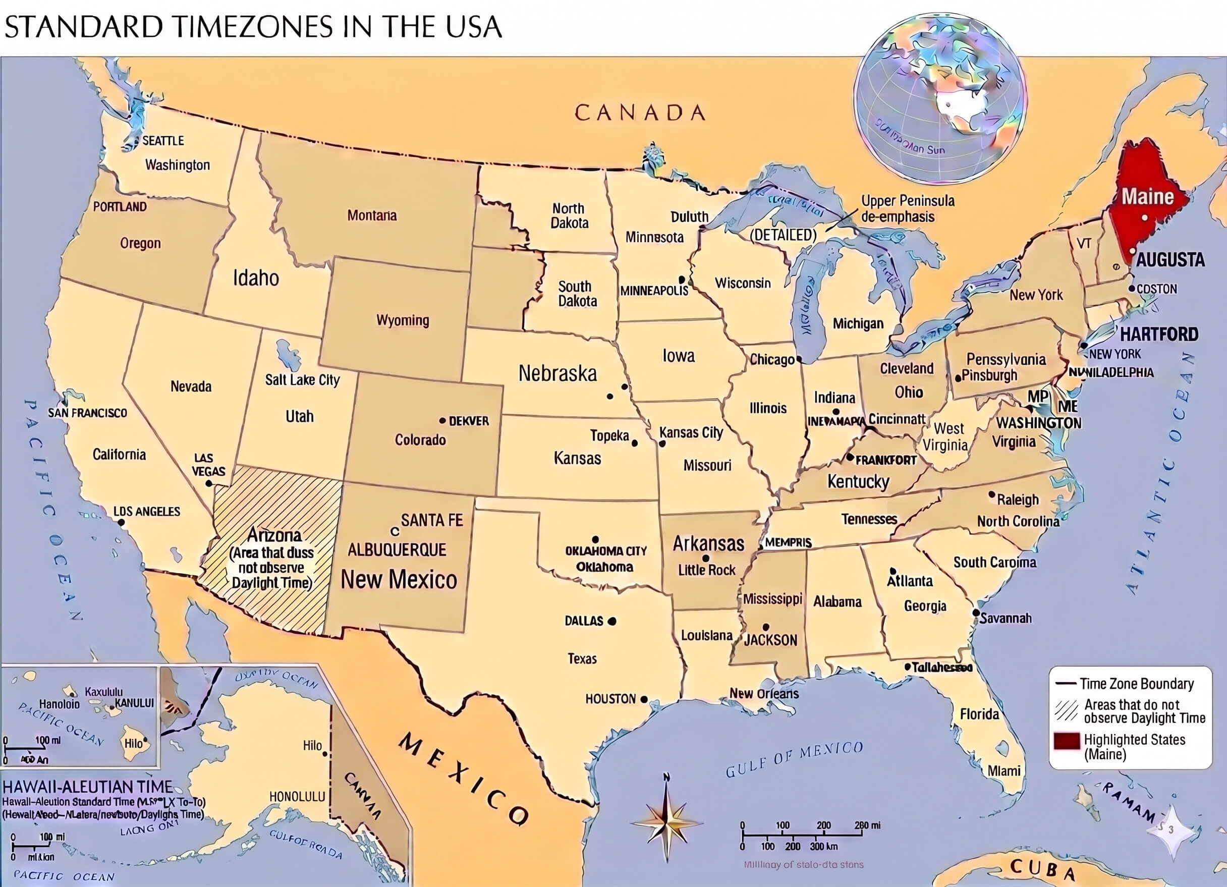 Maine time zone map