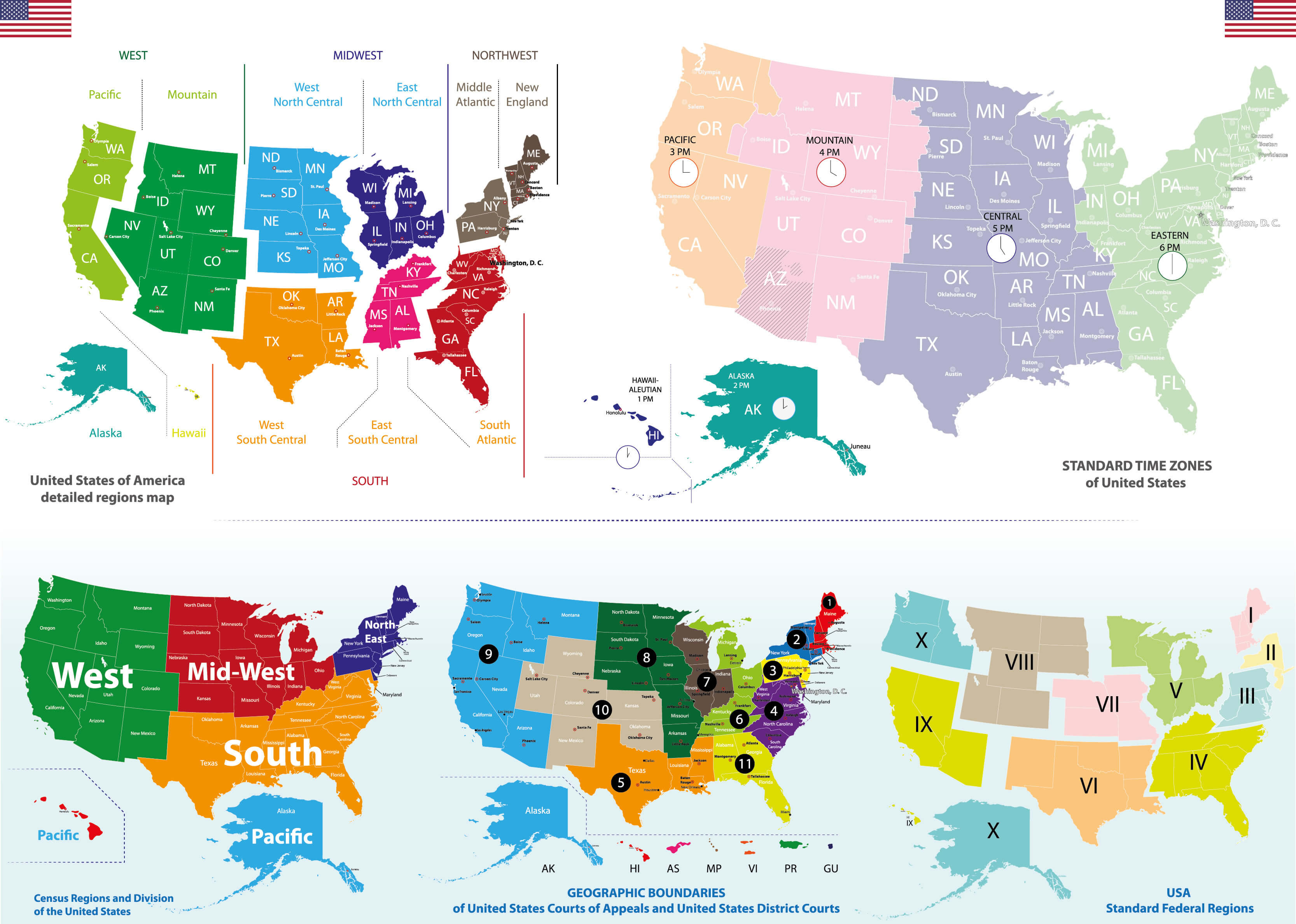 United States 4 different time zones map