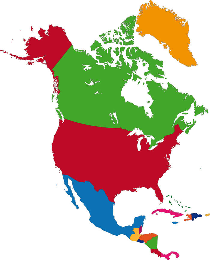 United States and North America blank map