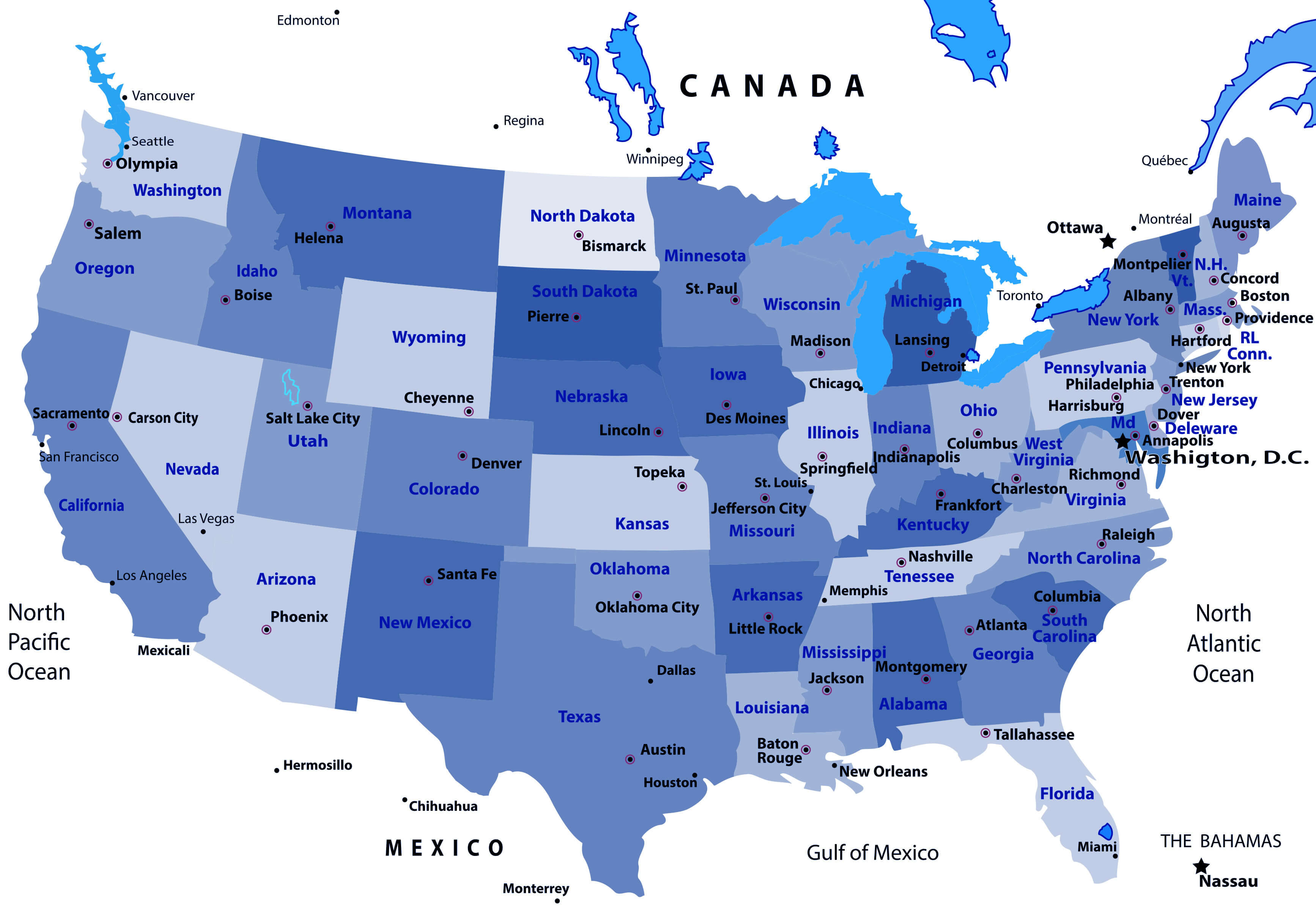 United States cities map by states