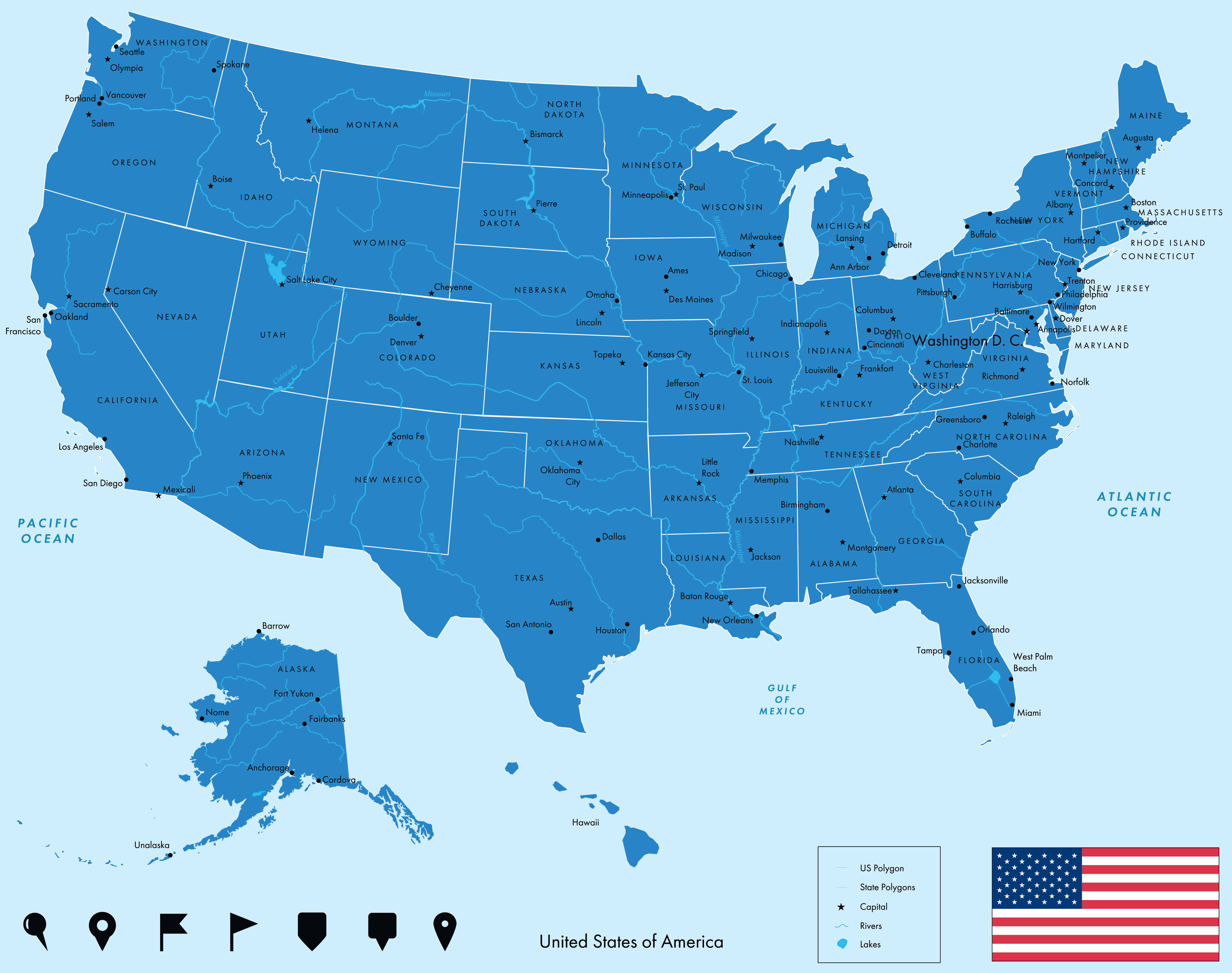 United States map with Alaska and Hawaii