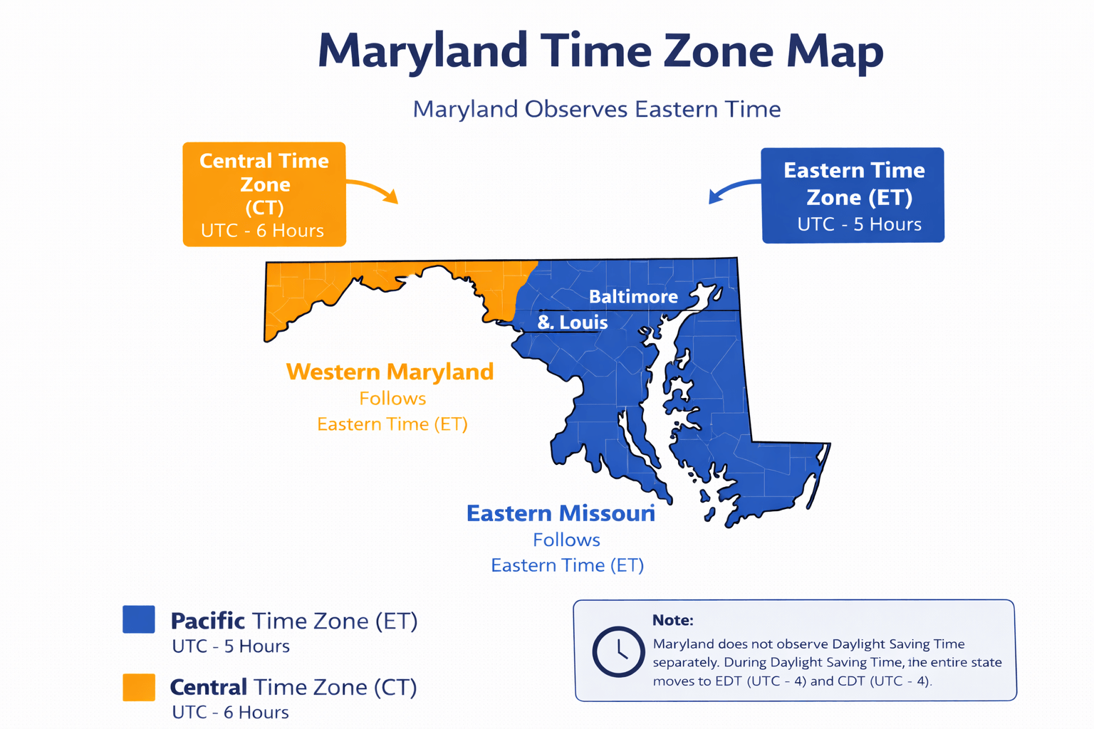 Maryland time zone map infographic