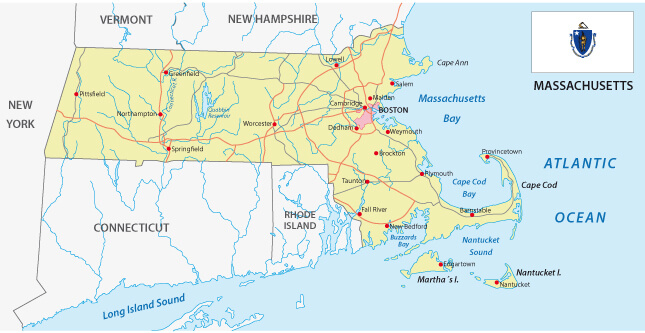 Massachusetts cities and roads map