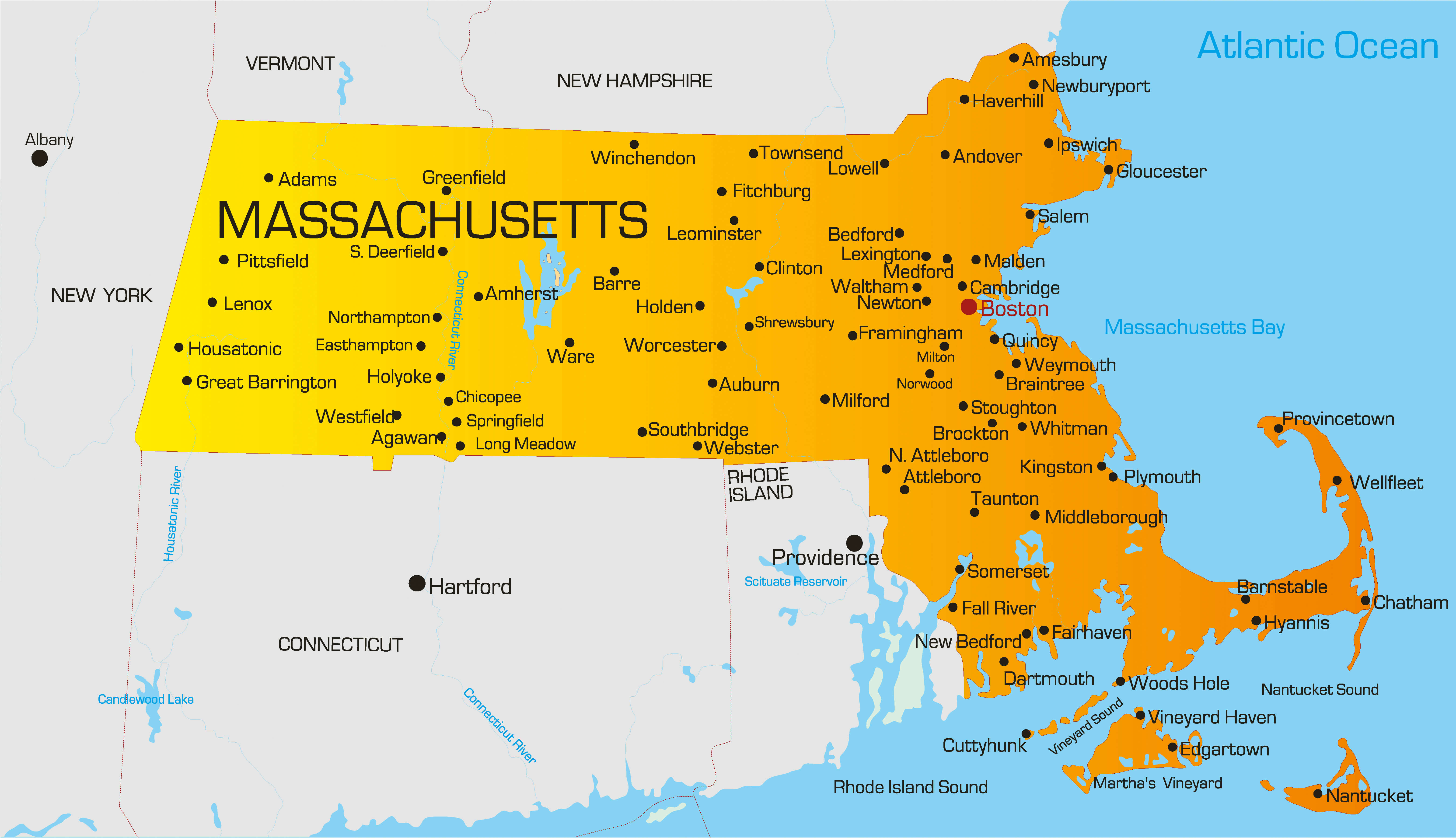 Massachusetts cities map