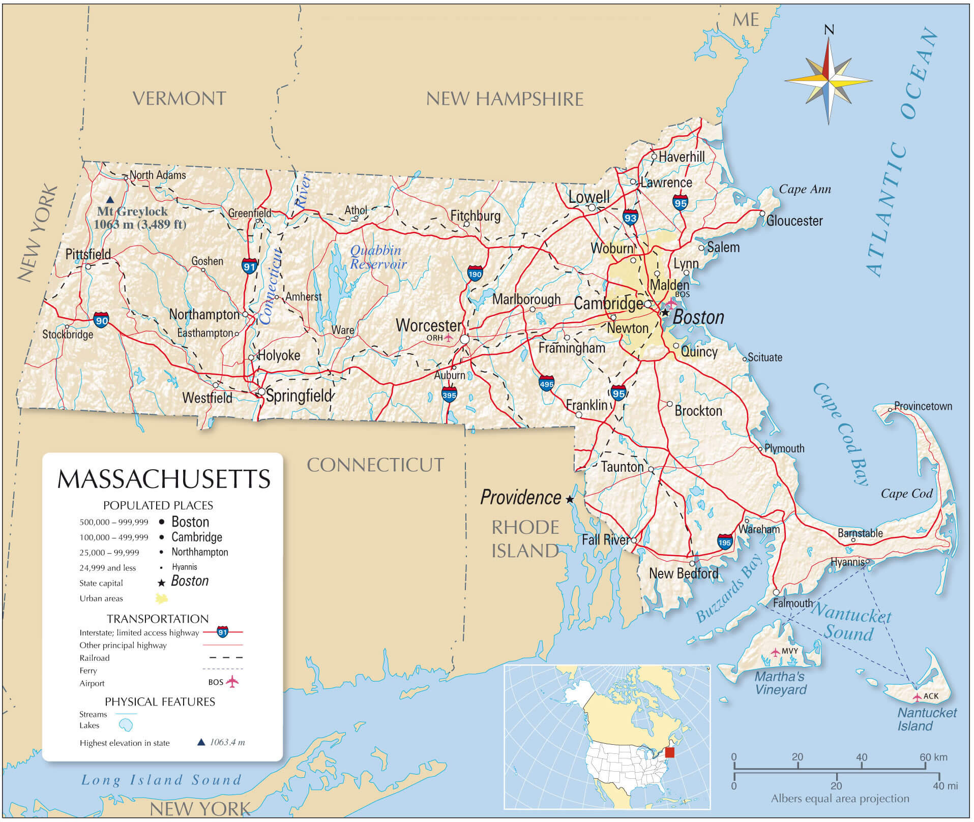 Massachusetts main cities map