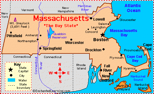 Massachusetts state capital map with major cities