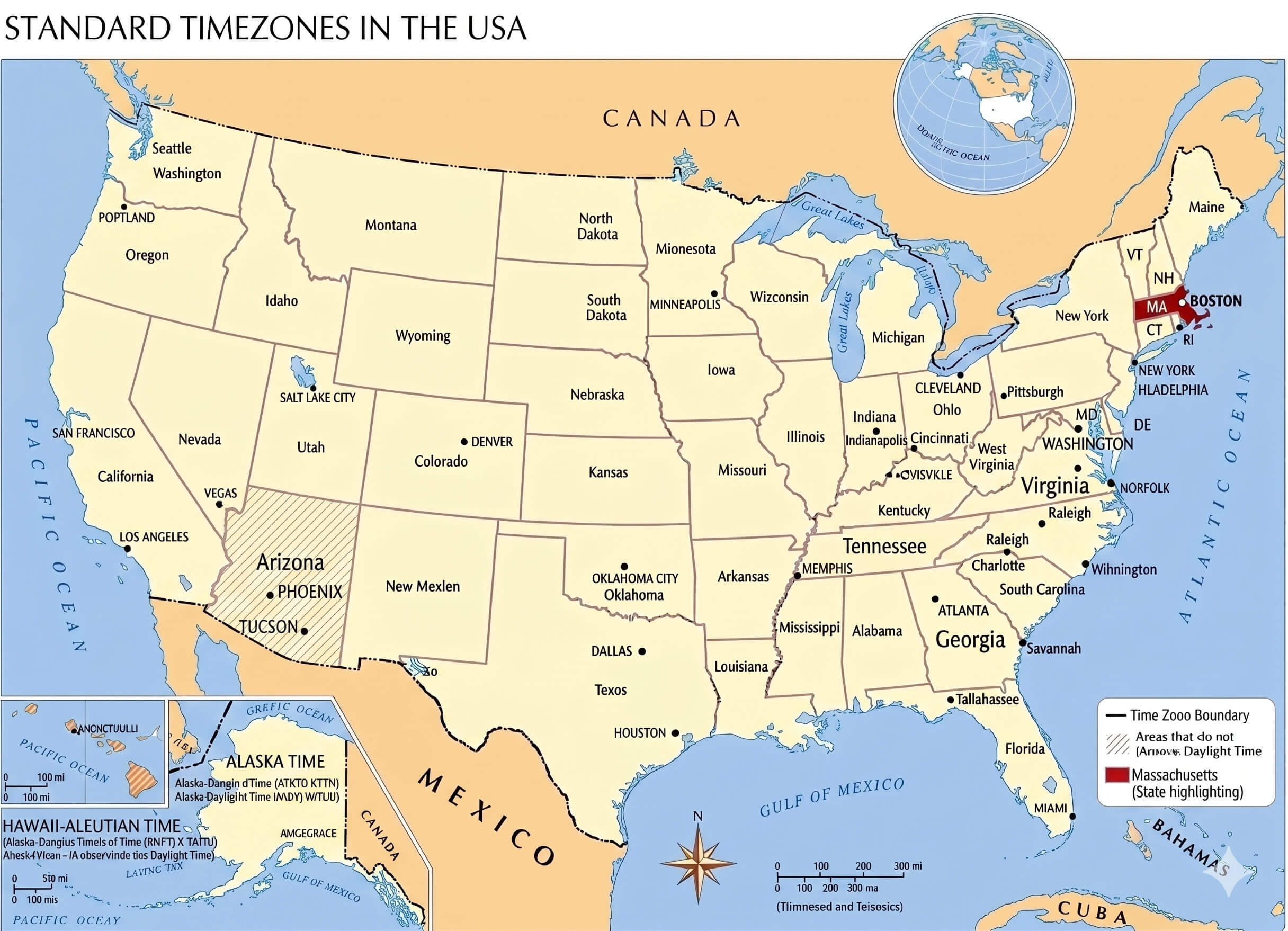 Massachusetts time zone map