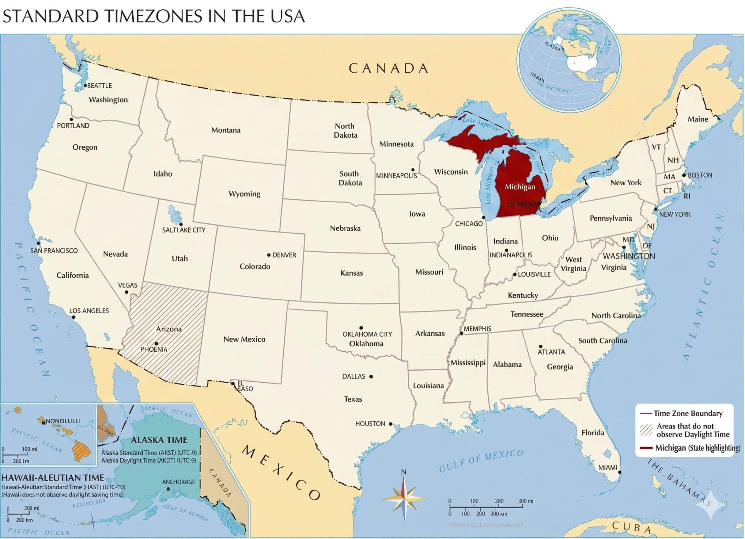 Michigan time zone map