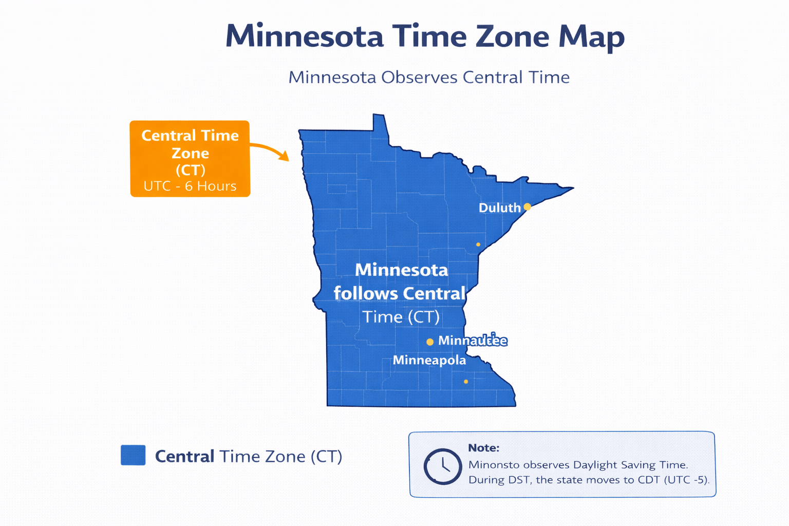 Minnesota time zone map infographic