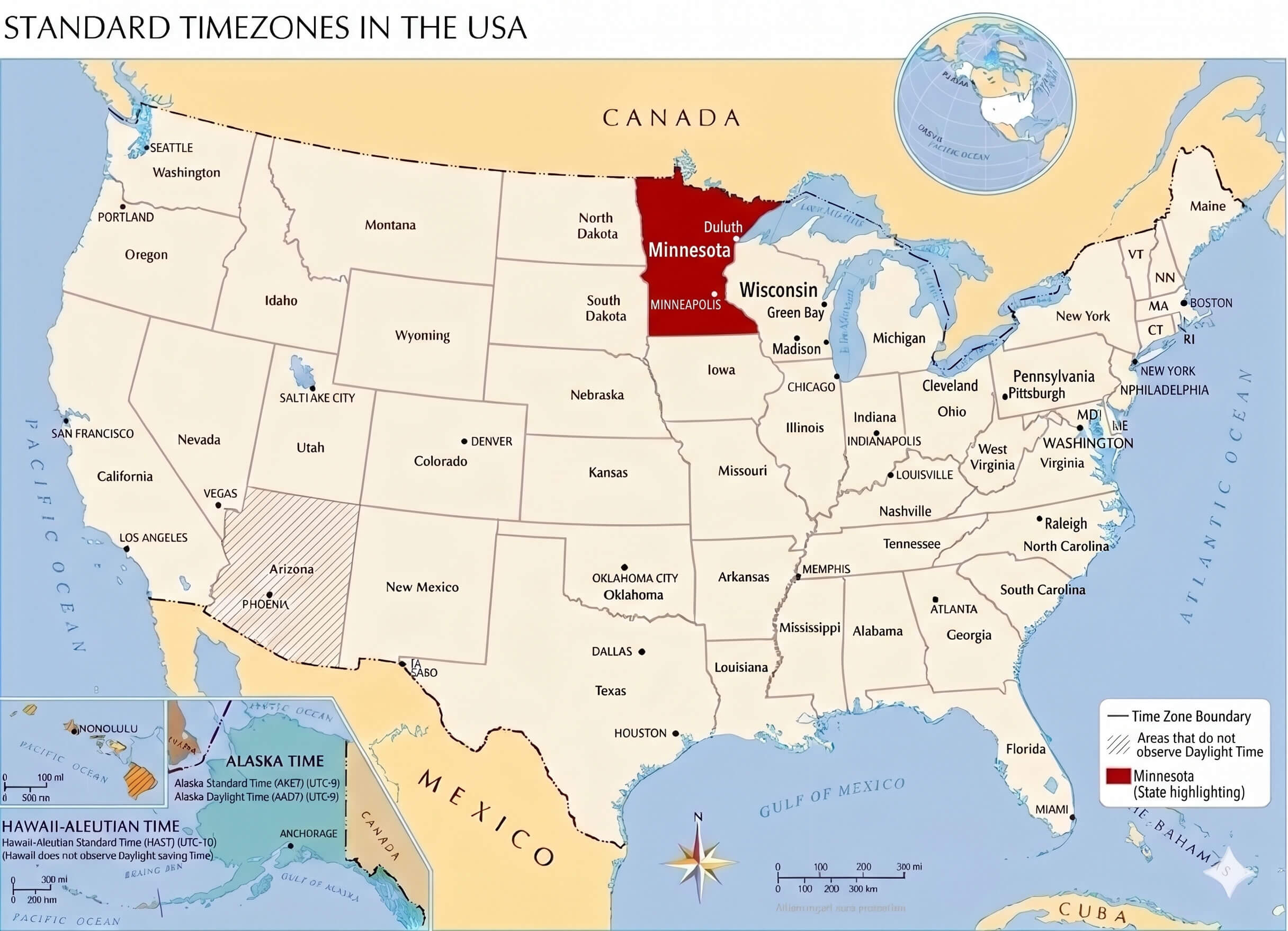 Minnesota time zone map