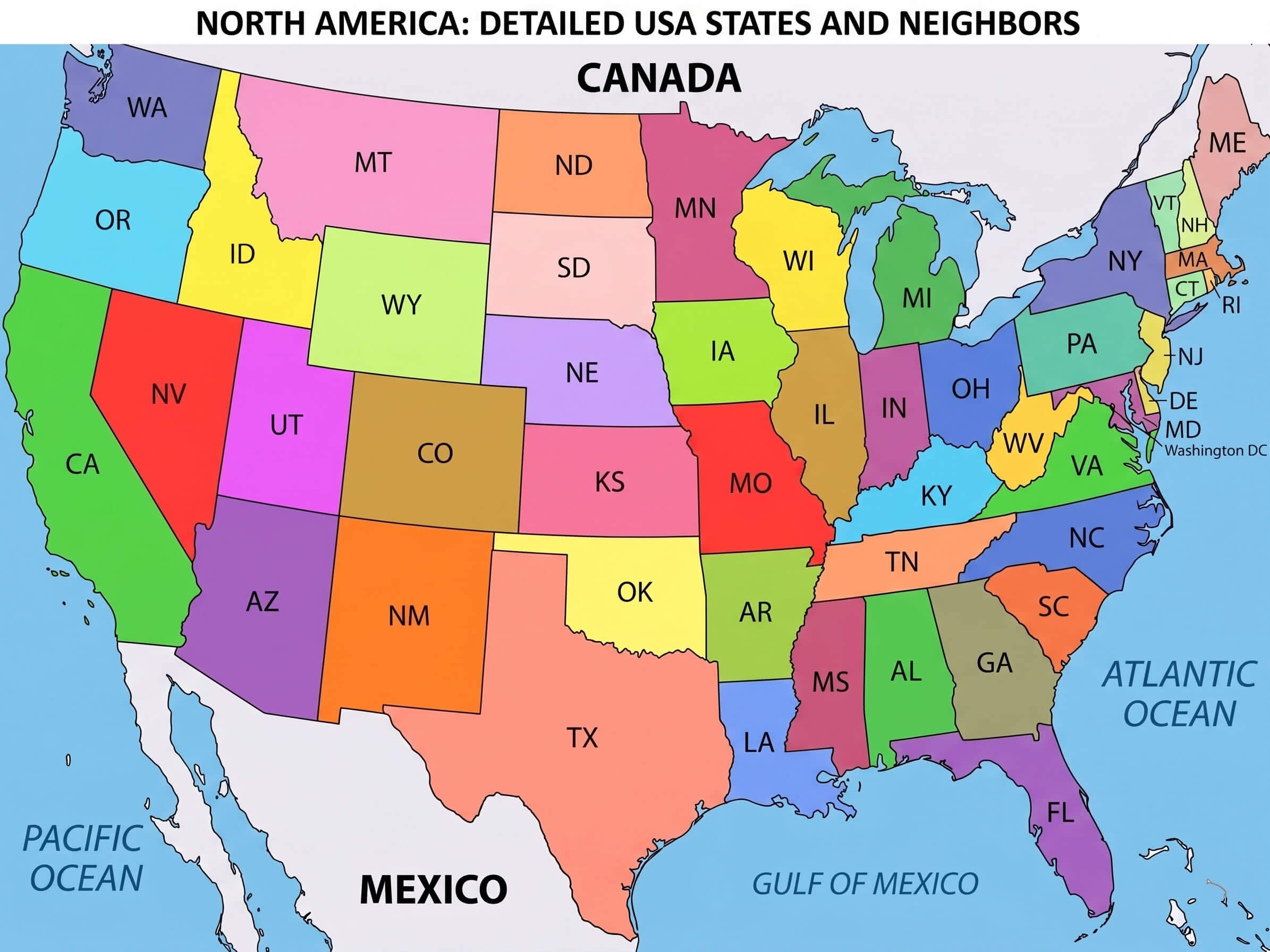Blank colorful us states map