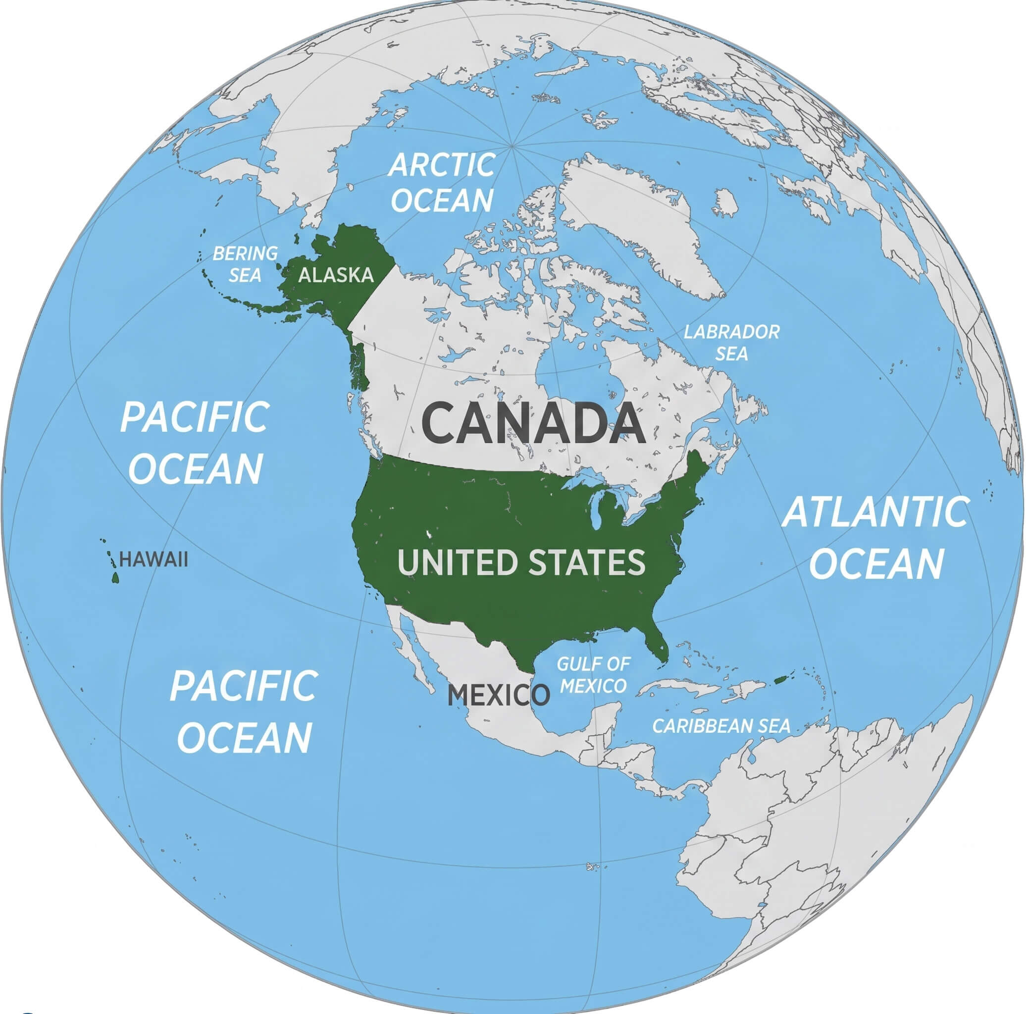 Location of the United States in the World map