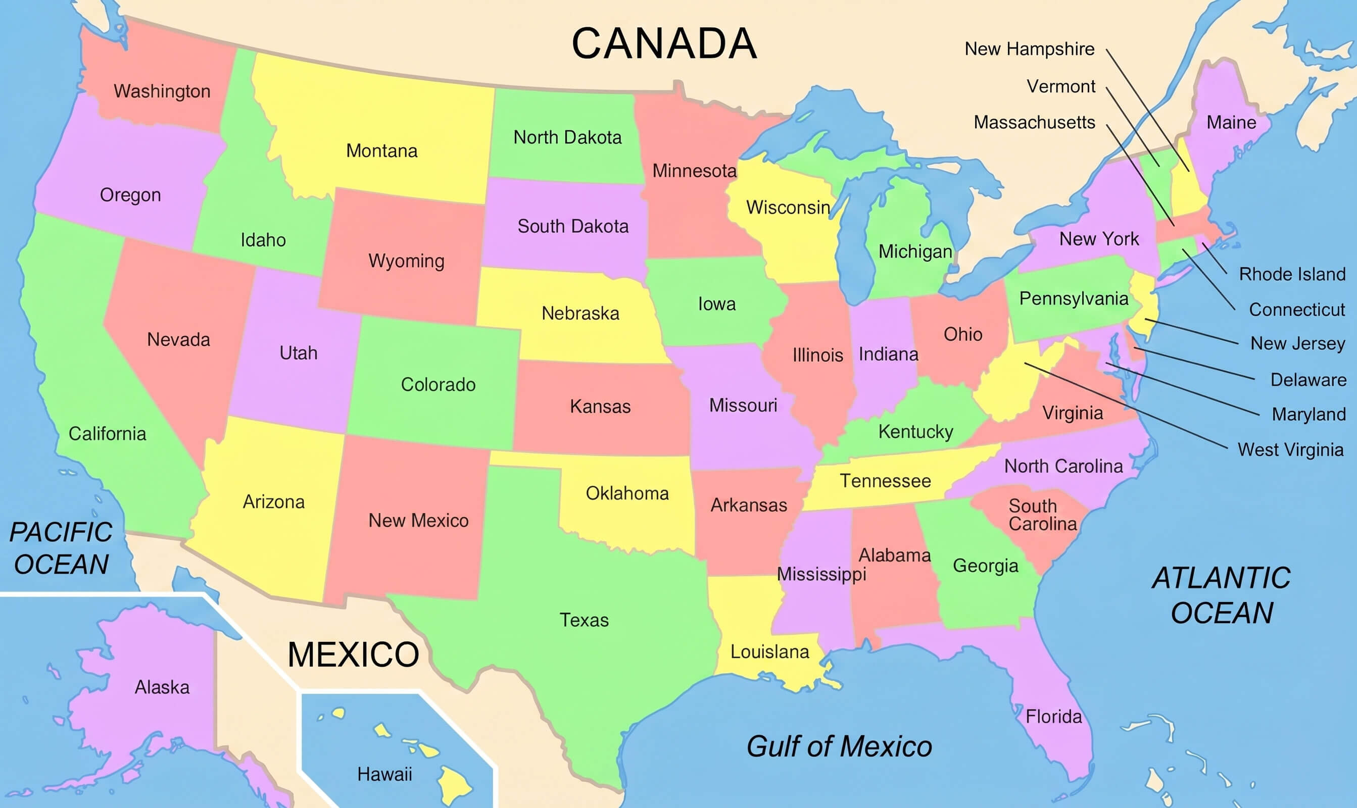 Pastel United States country map