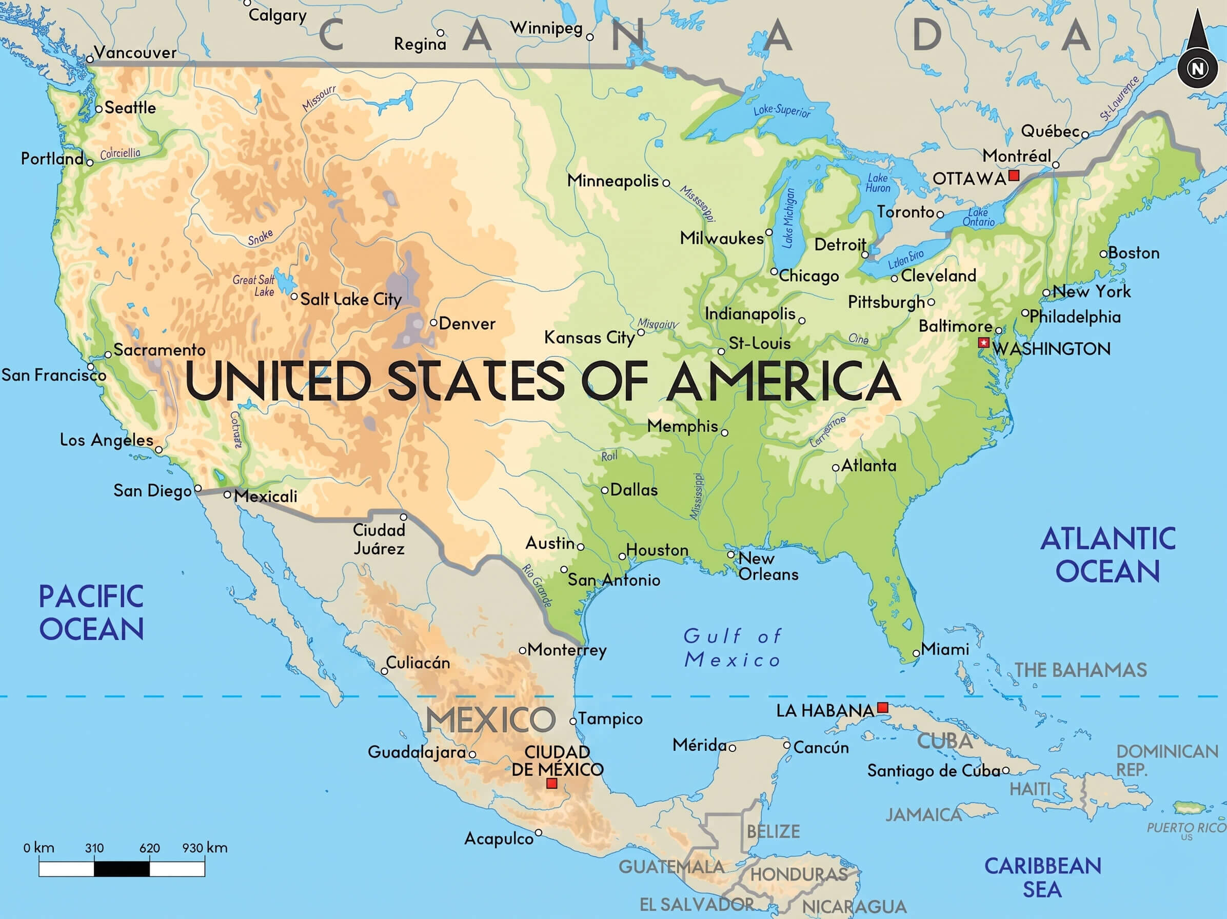 physical map of the United States