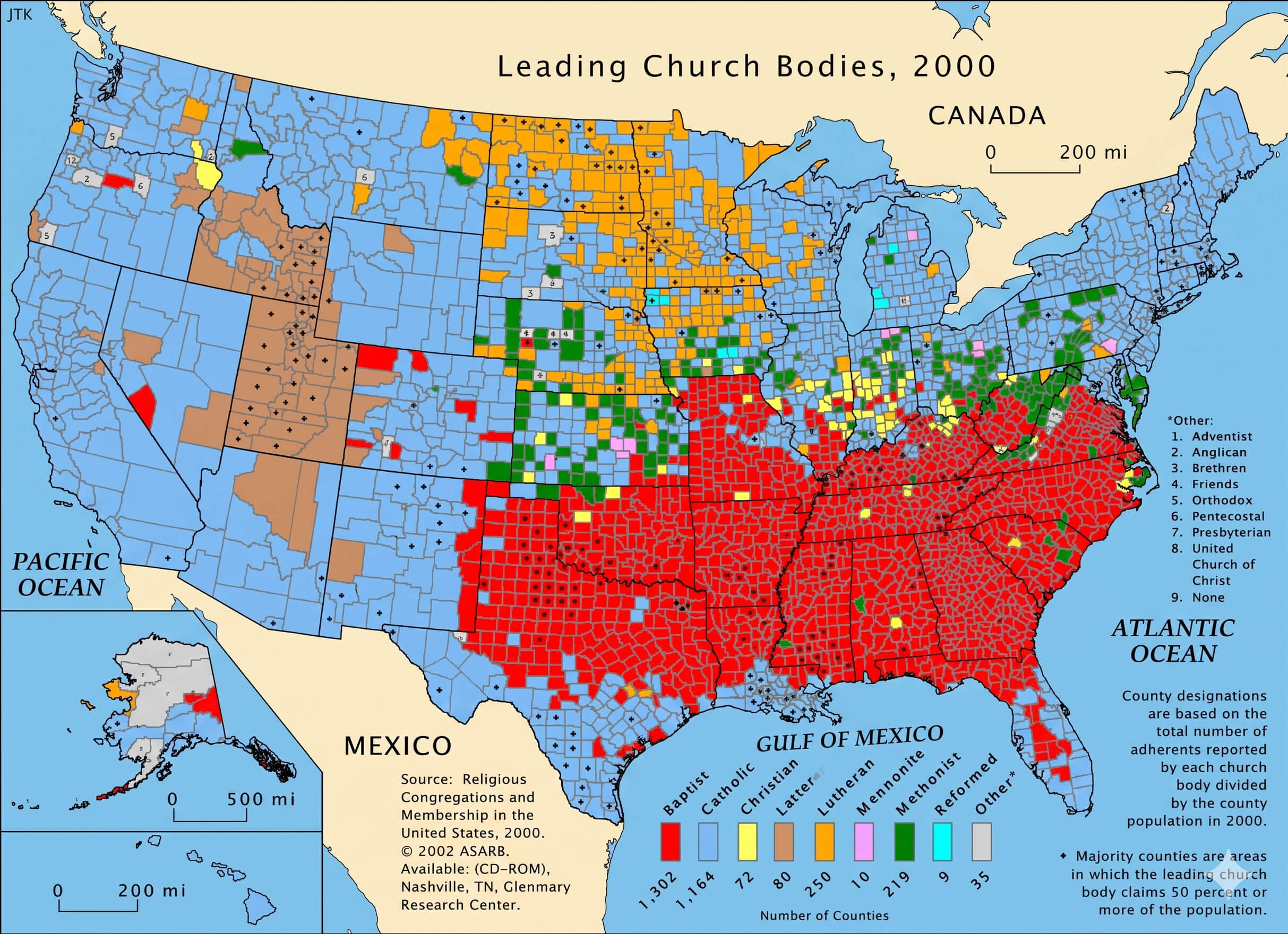 United States religious distribution map