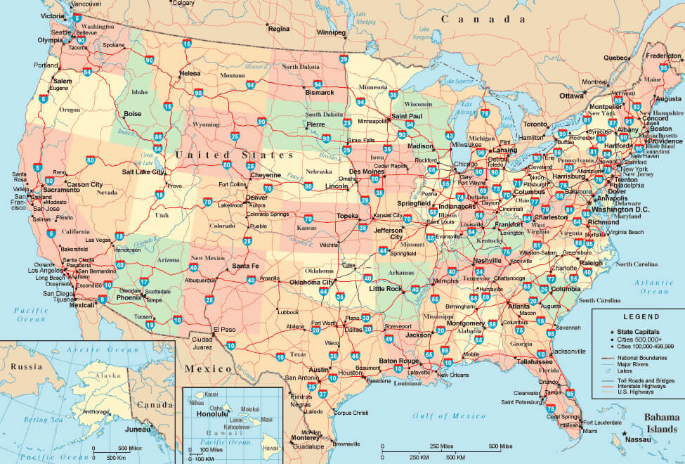 United States road and highway map