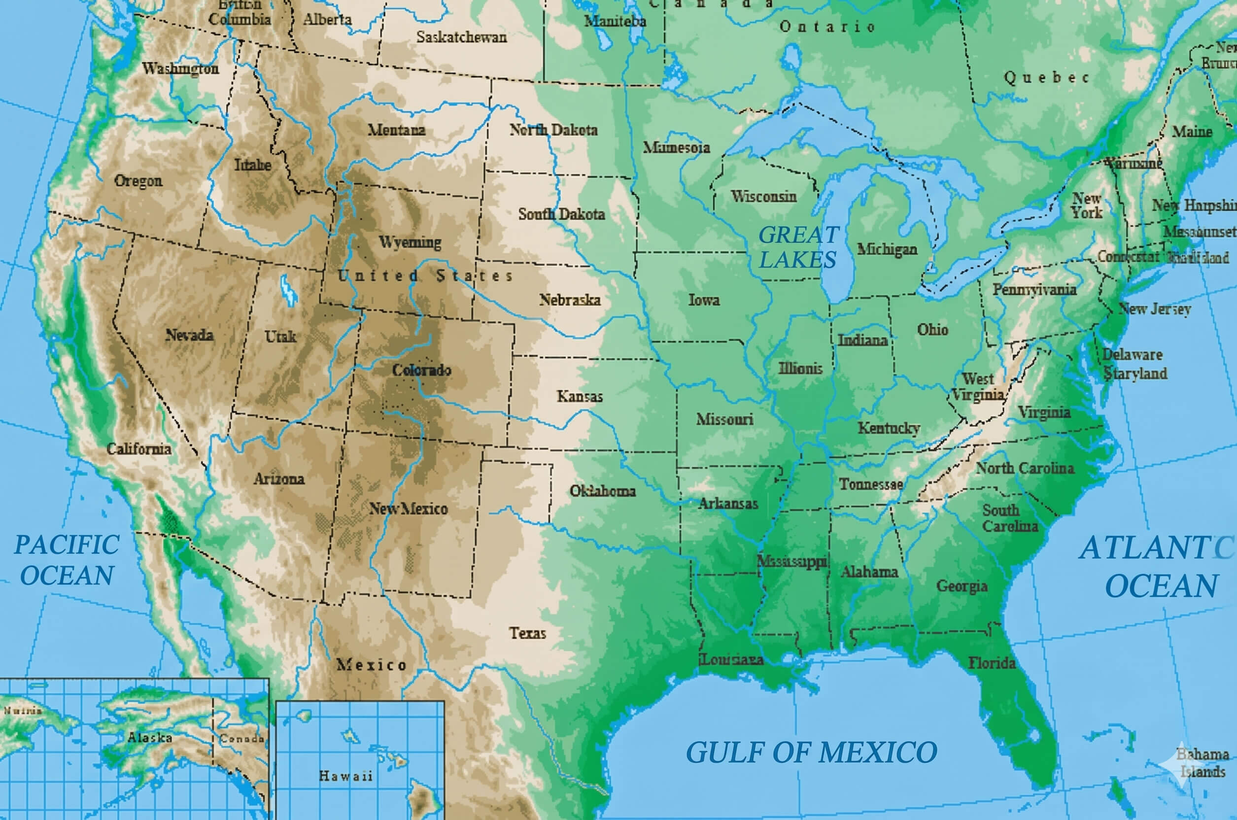 United States terrain relief map