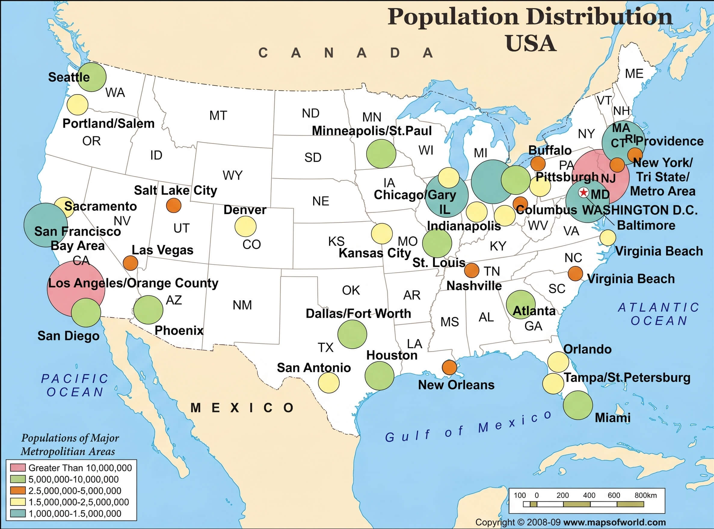 US major cities population map