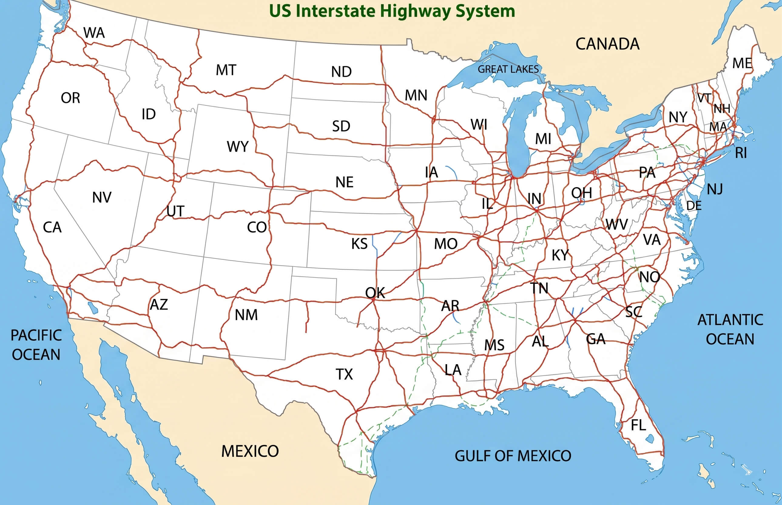 US major interstate roads map