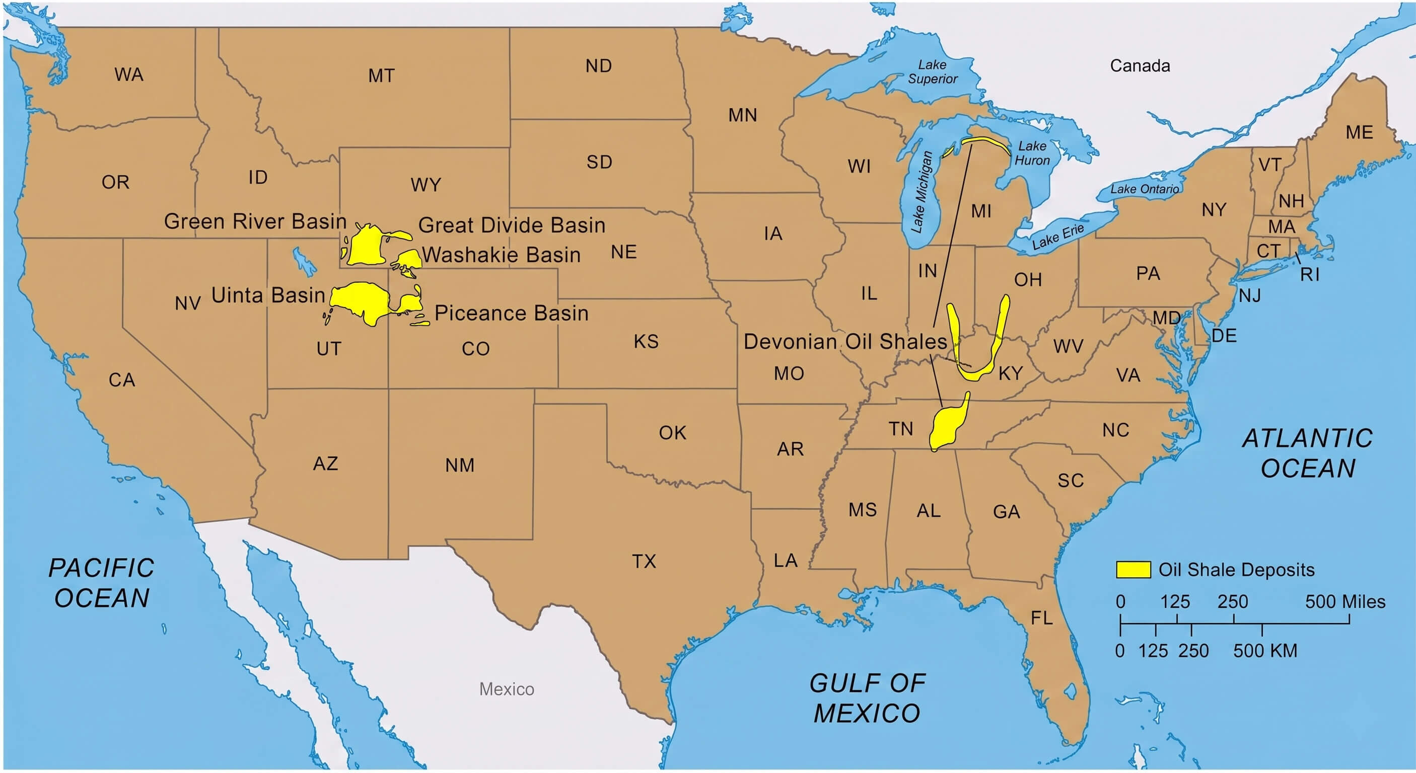 US oil shale resources map