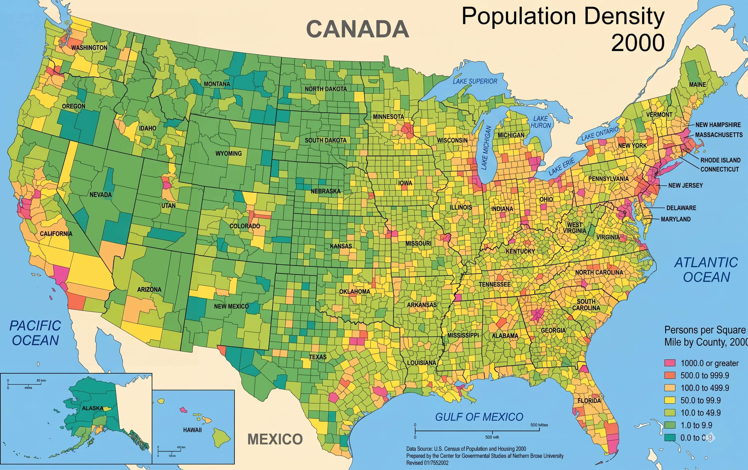 US population density 2000 map