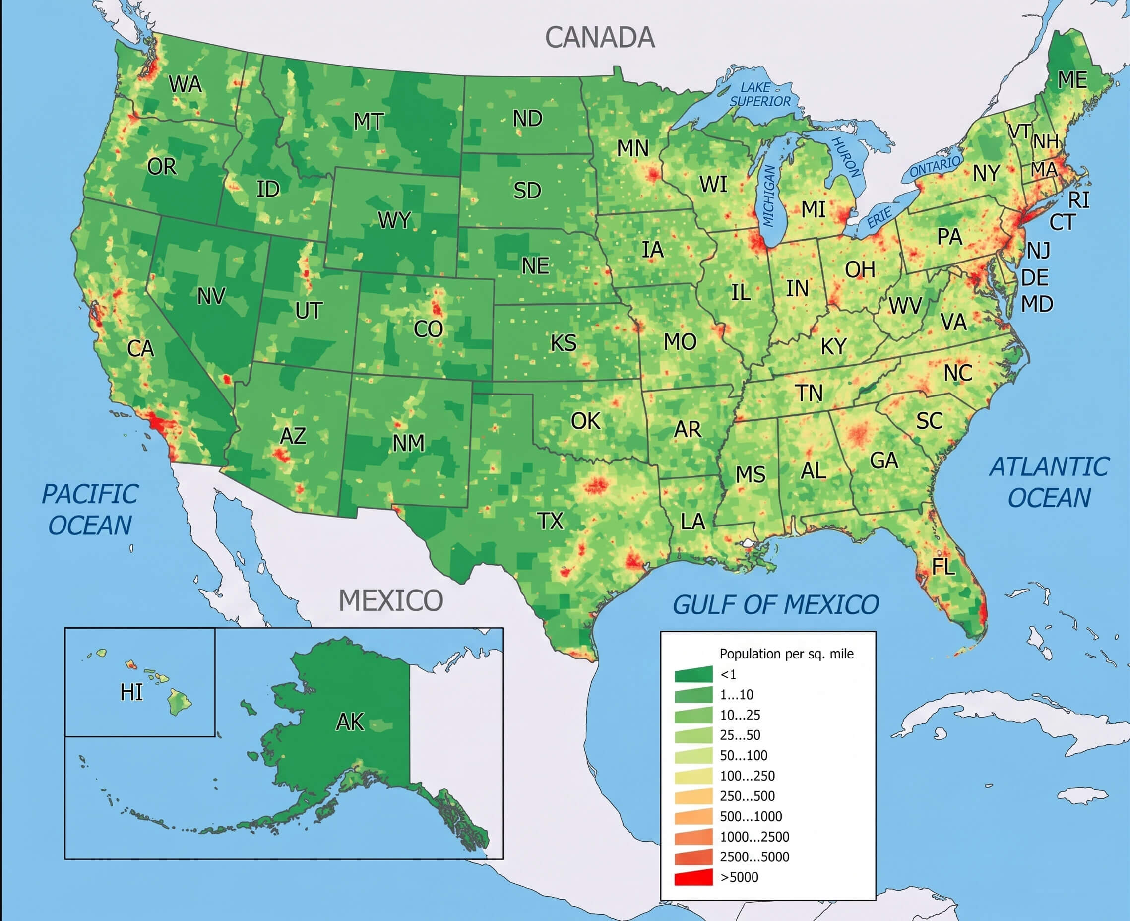 US population density map