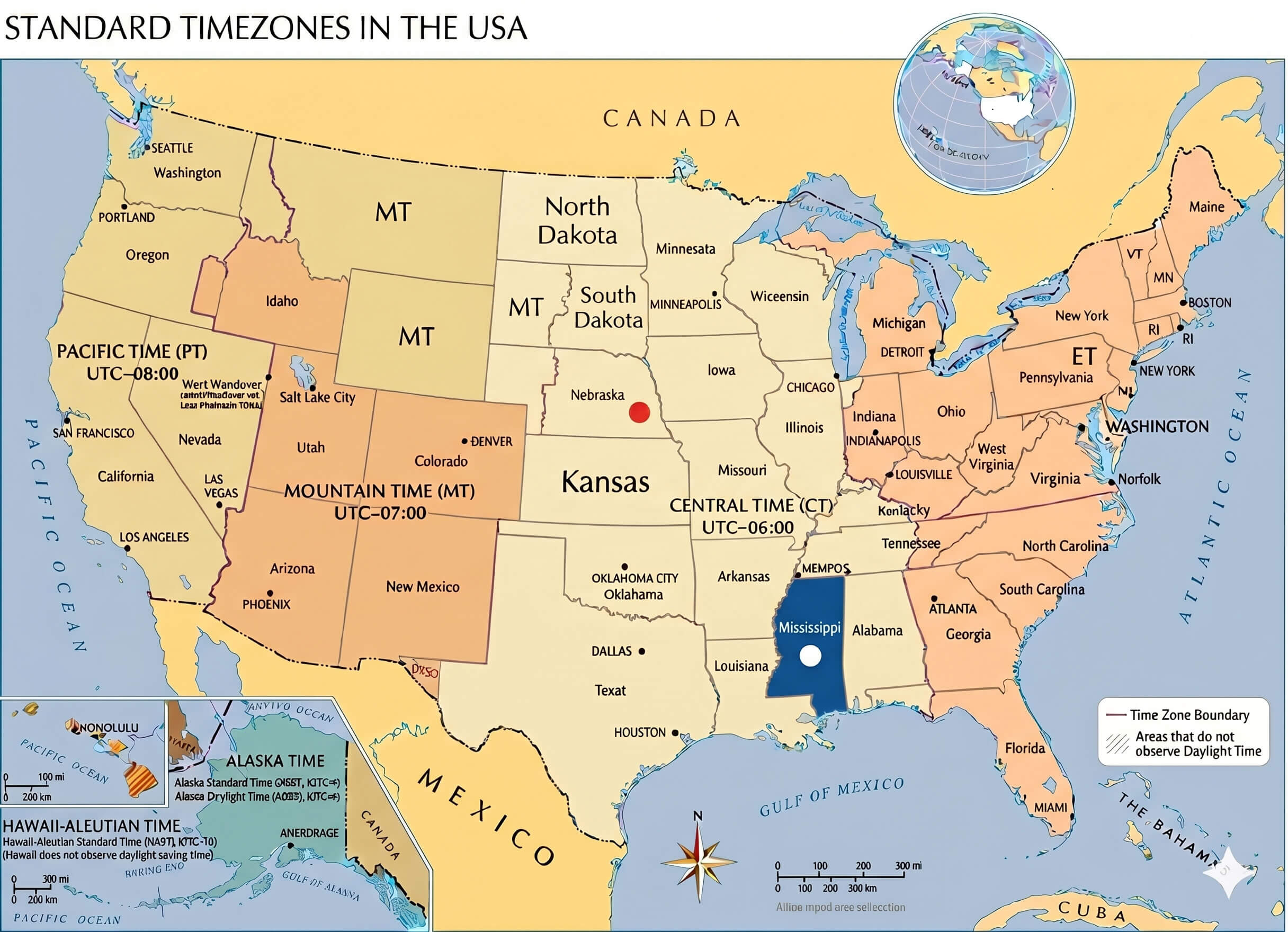 Mississippi time zone map