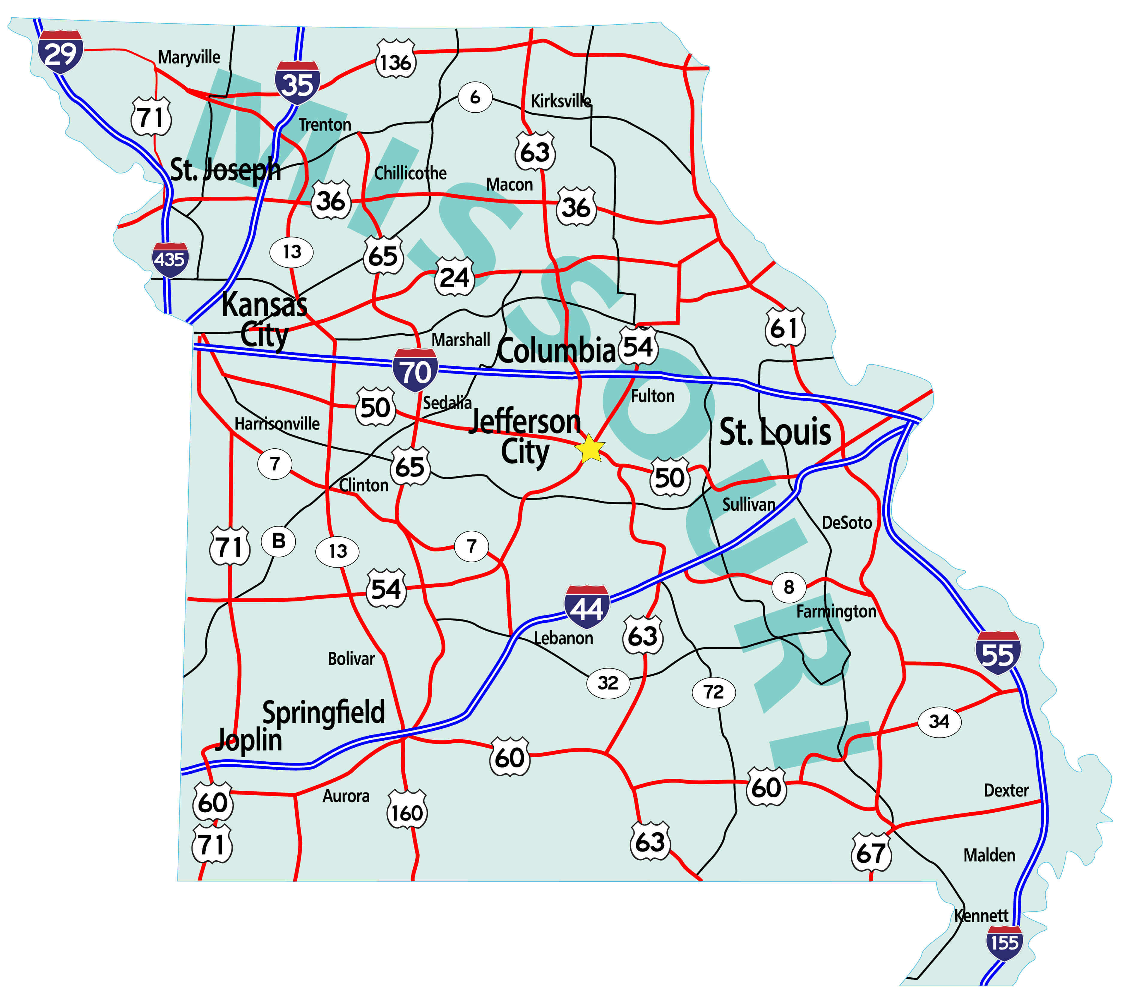 Missouri interstate map with cities