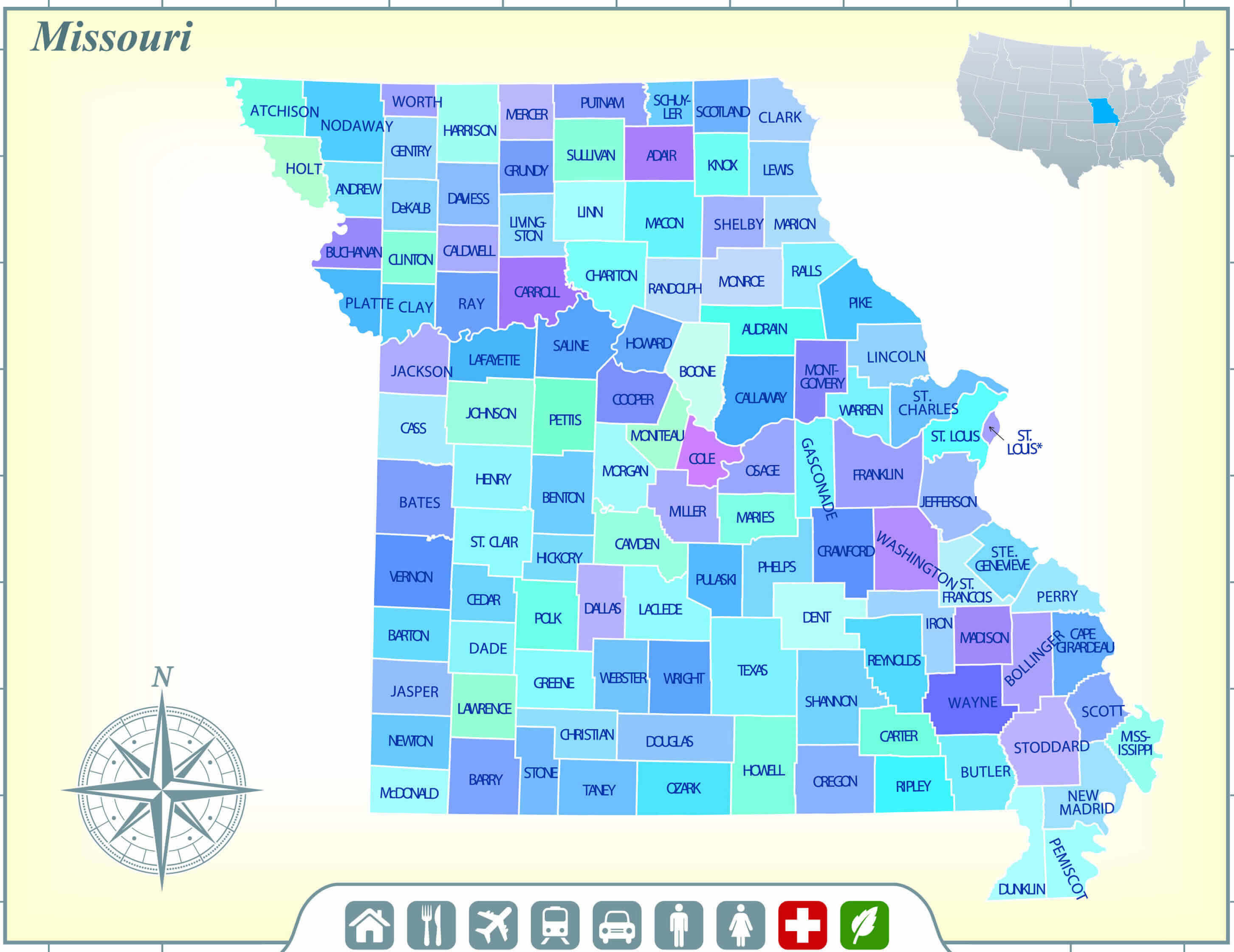 Missouri state map with counties