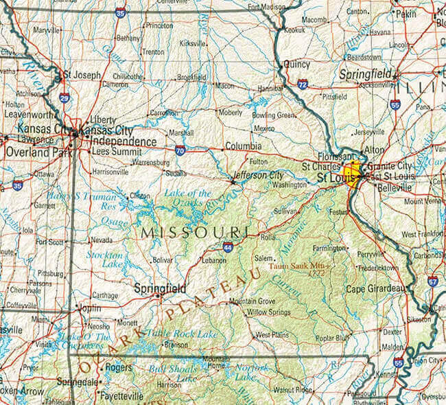 Missouri state map with St Louis
