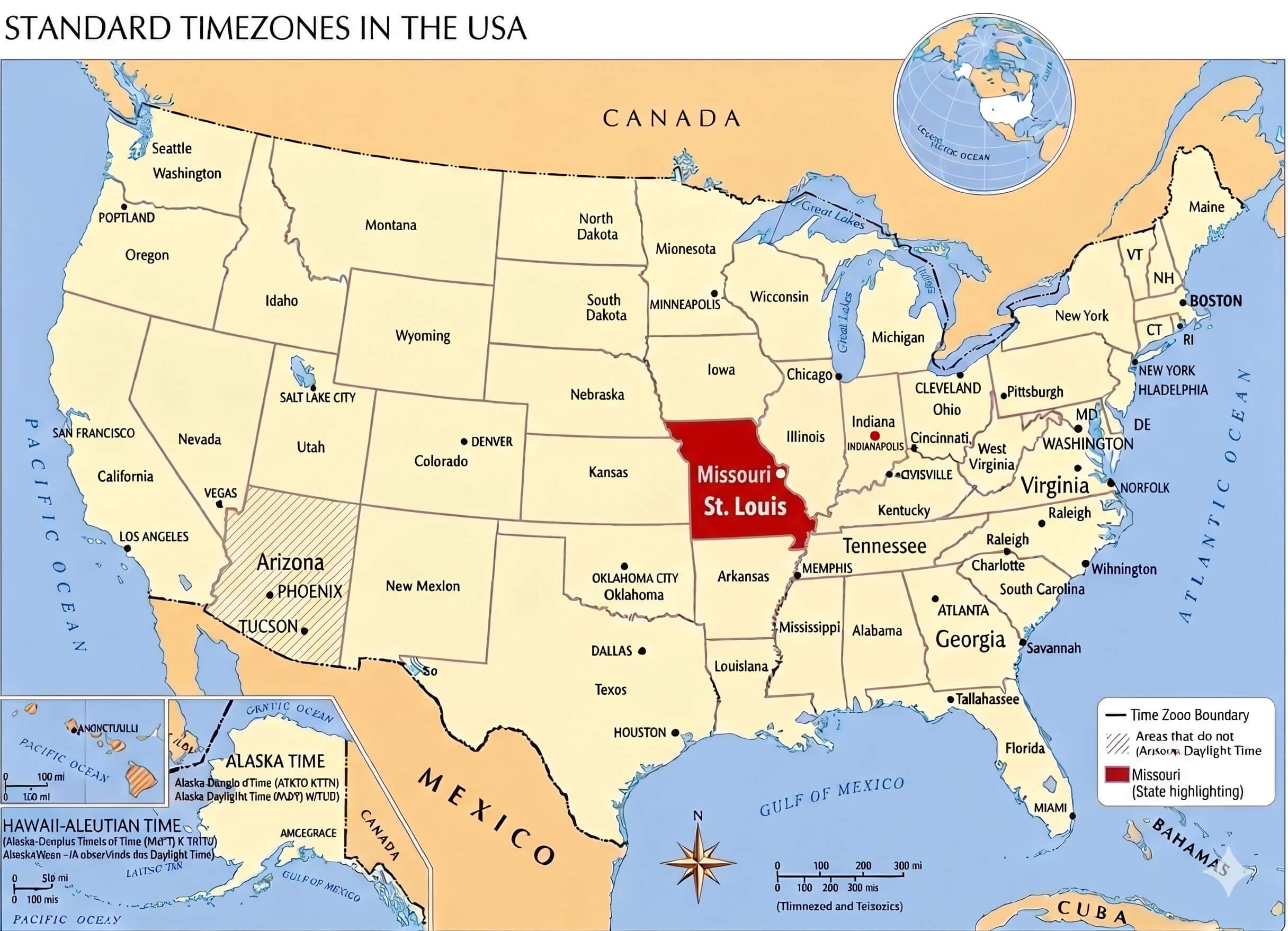 Missouri time zone map