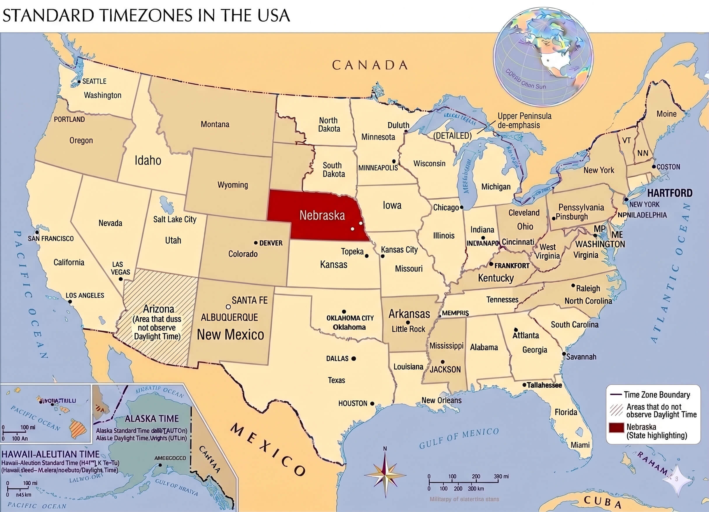 Nebraska time zone map