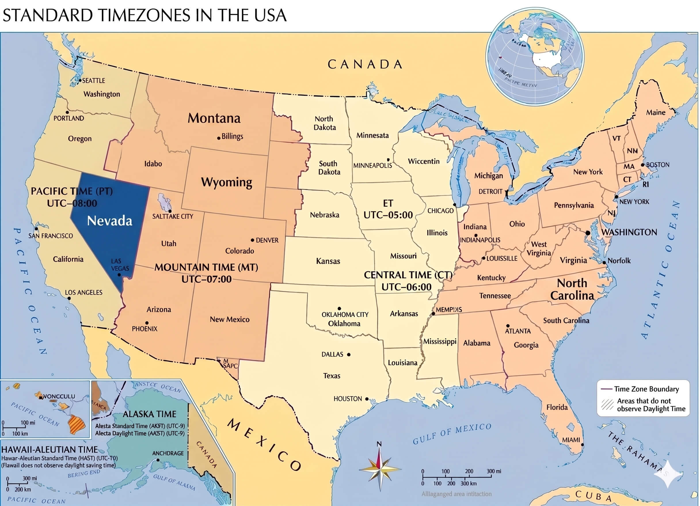 Nevada time zone map