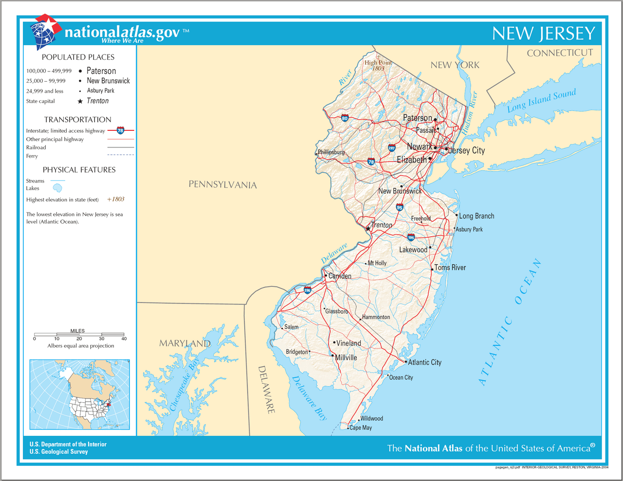 Map of New Jersey transportation networks and cities