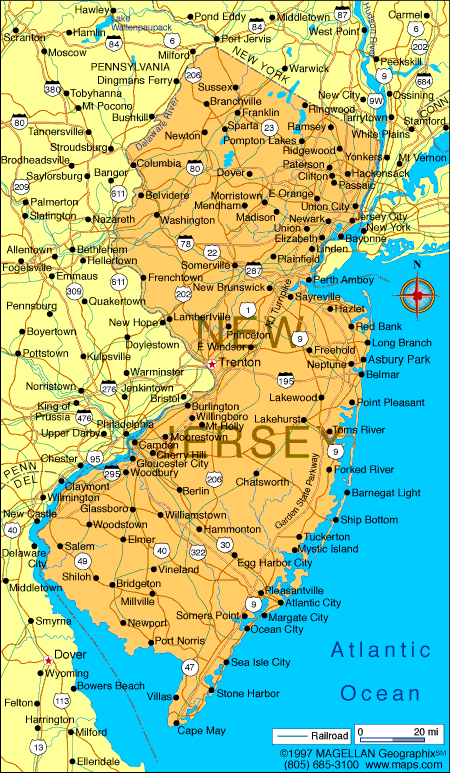 New Jersey interstate map with cities