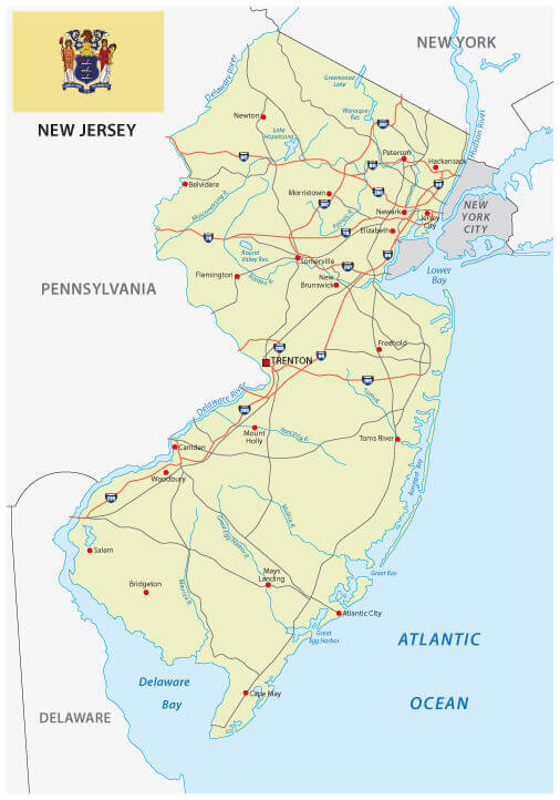 New Jersey road map with cities