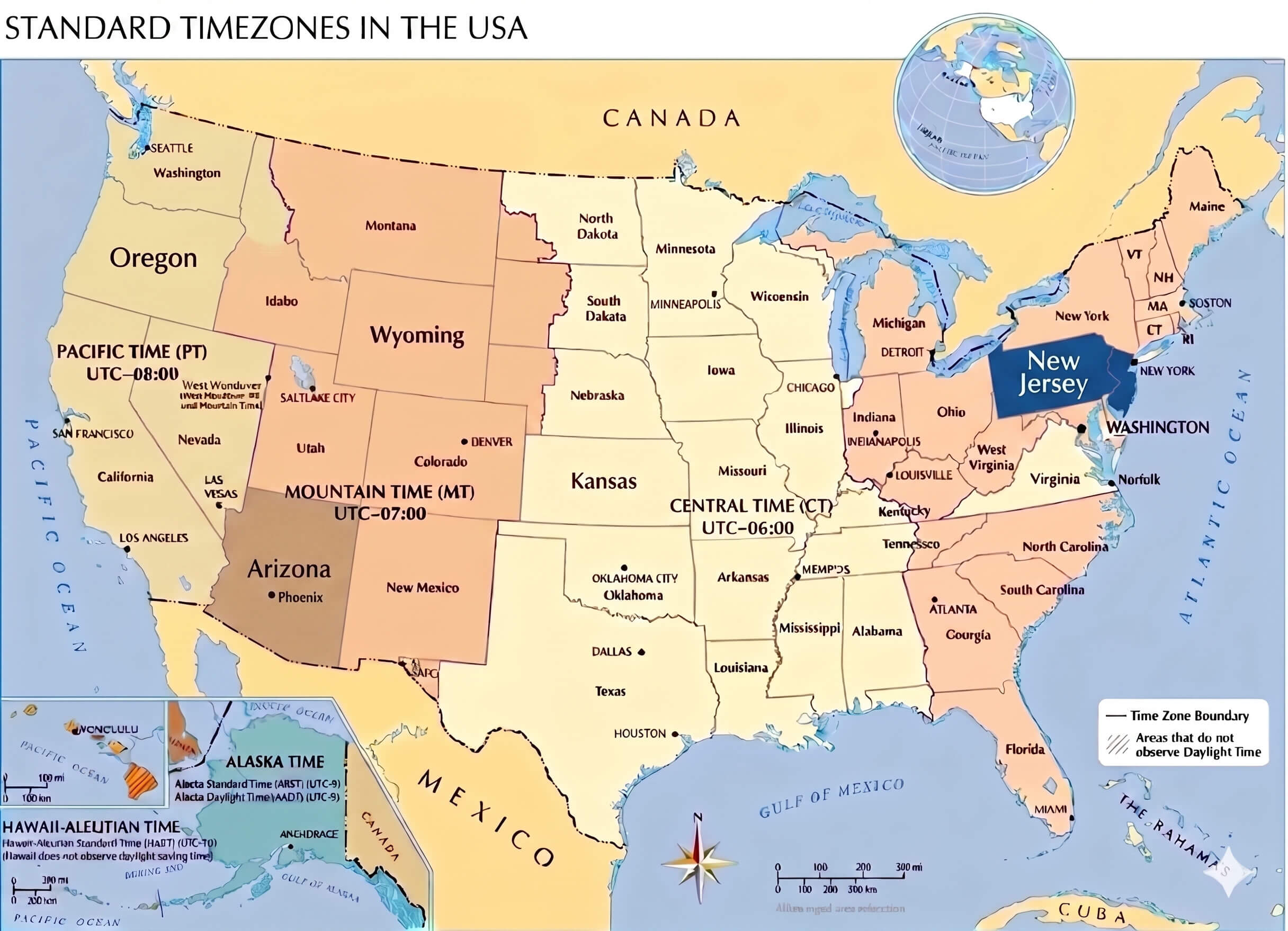 New Jersey time zone map