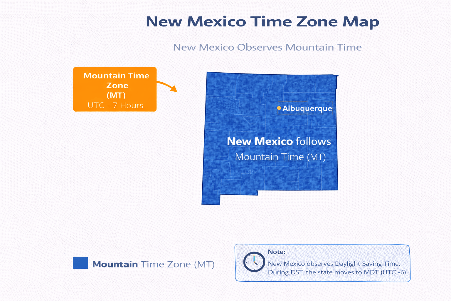 New Mexico time zone map infographic