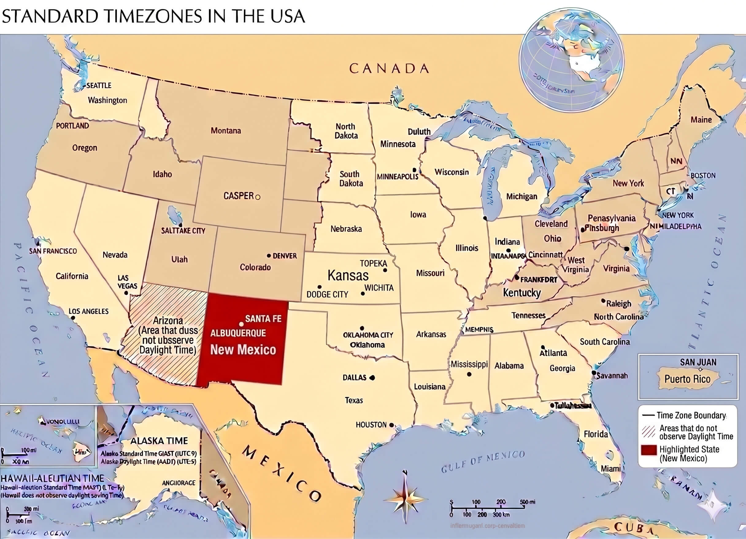 New Mexico time zone map