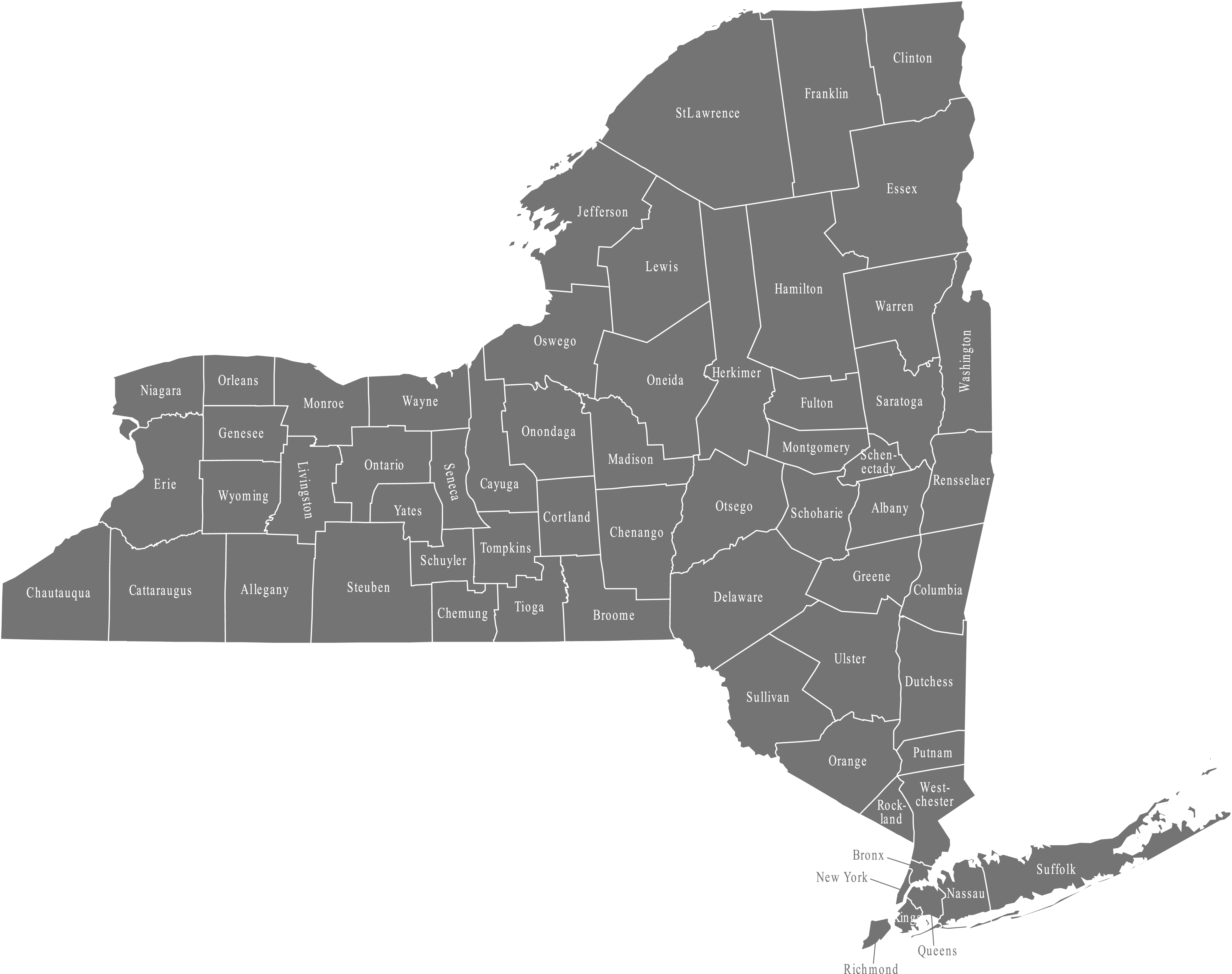 New York cities blank map