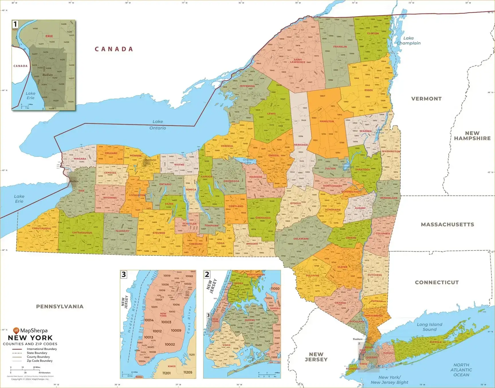 New York cities map with state borders