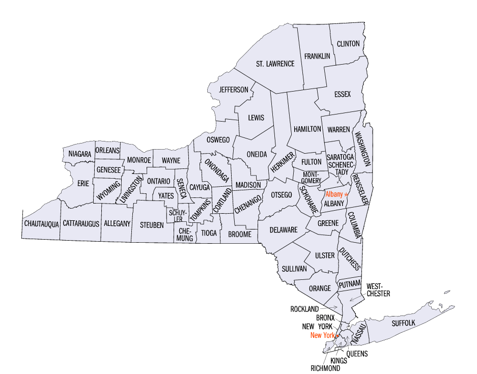 New York cities outline map