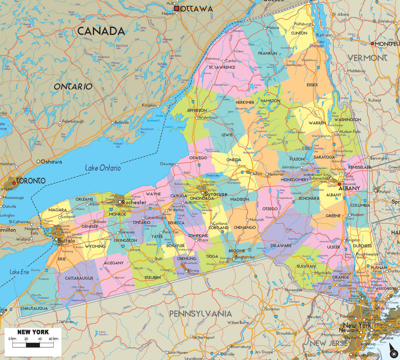 New York counties and cities map