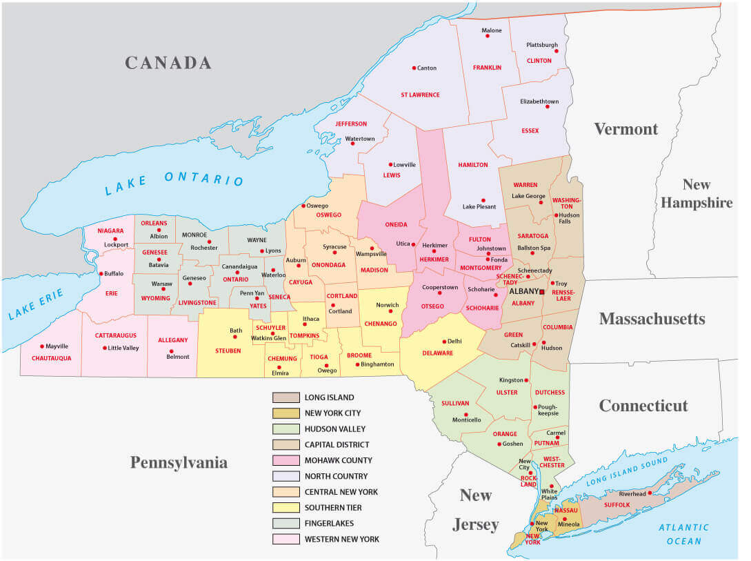 New York state cities and regions map
