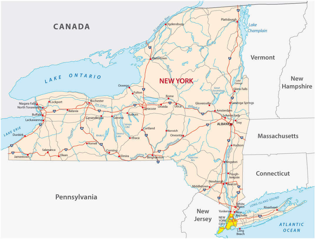New York state cities and roads map
